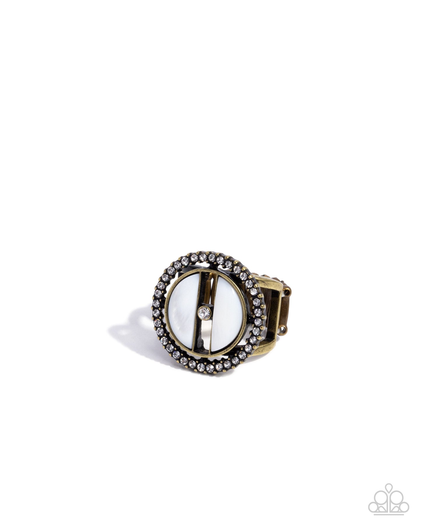 Lavish Looking Glass - Brass White Shell Ring - Paparazzi Accessories