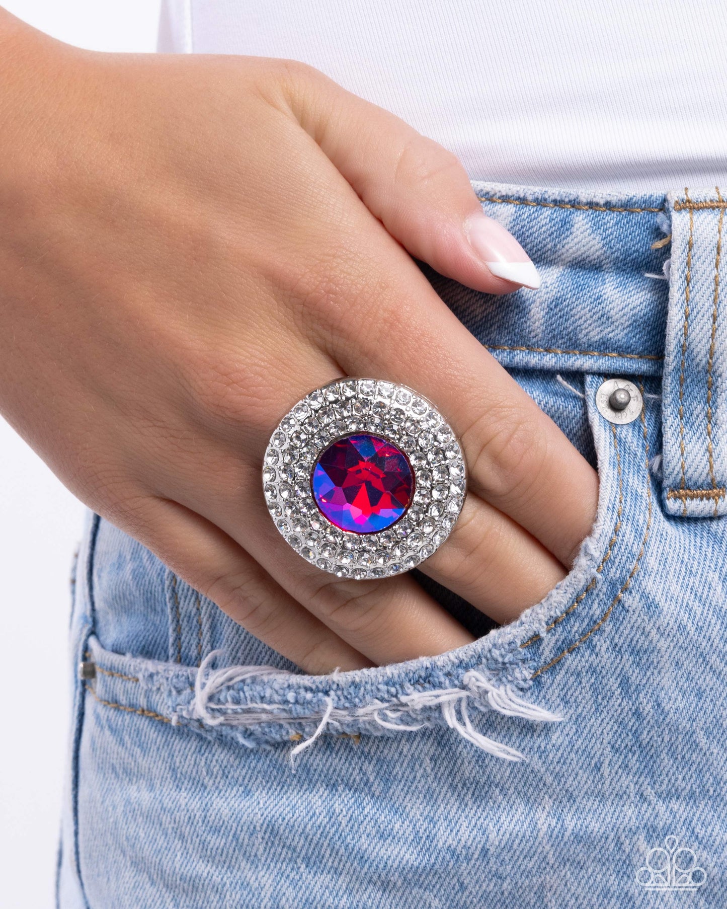 Bedazzled Babe - Pink UV Shimmer Gem Silver Ring - Paparazzi Accessories