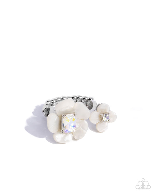 Delicate Duo - White Acrylic Flowers Silver Ring - Paparazzi Accessories