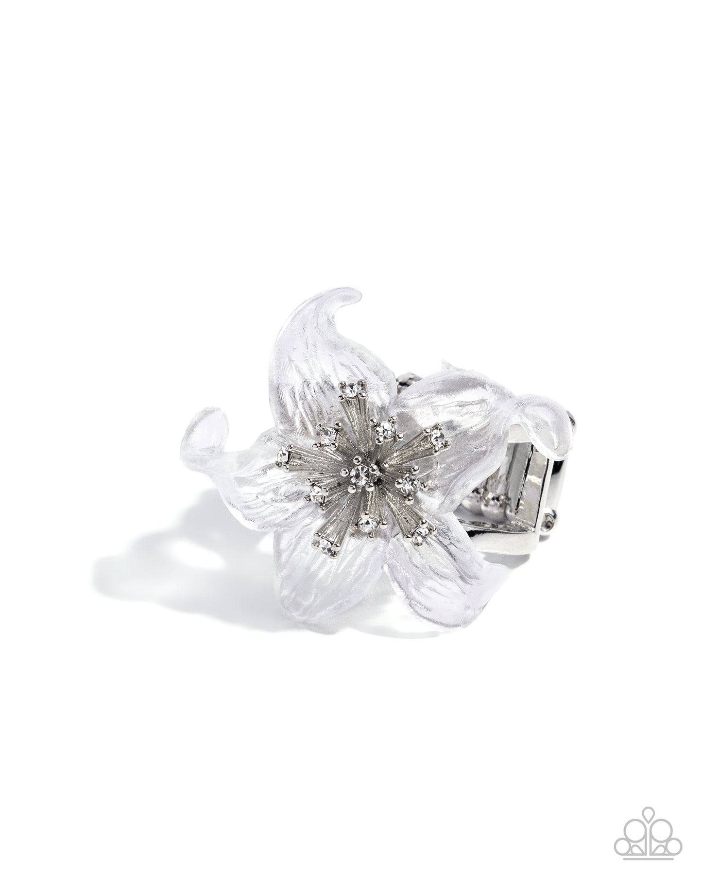Floral Fable - White Acrylic Flower Silver Ring - Paparazzi Accessories