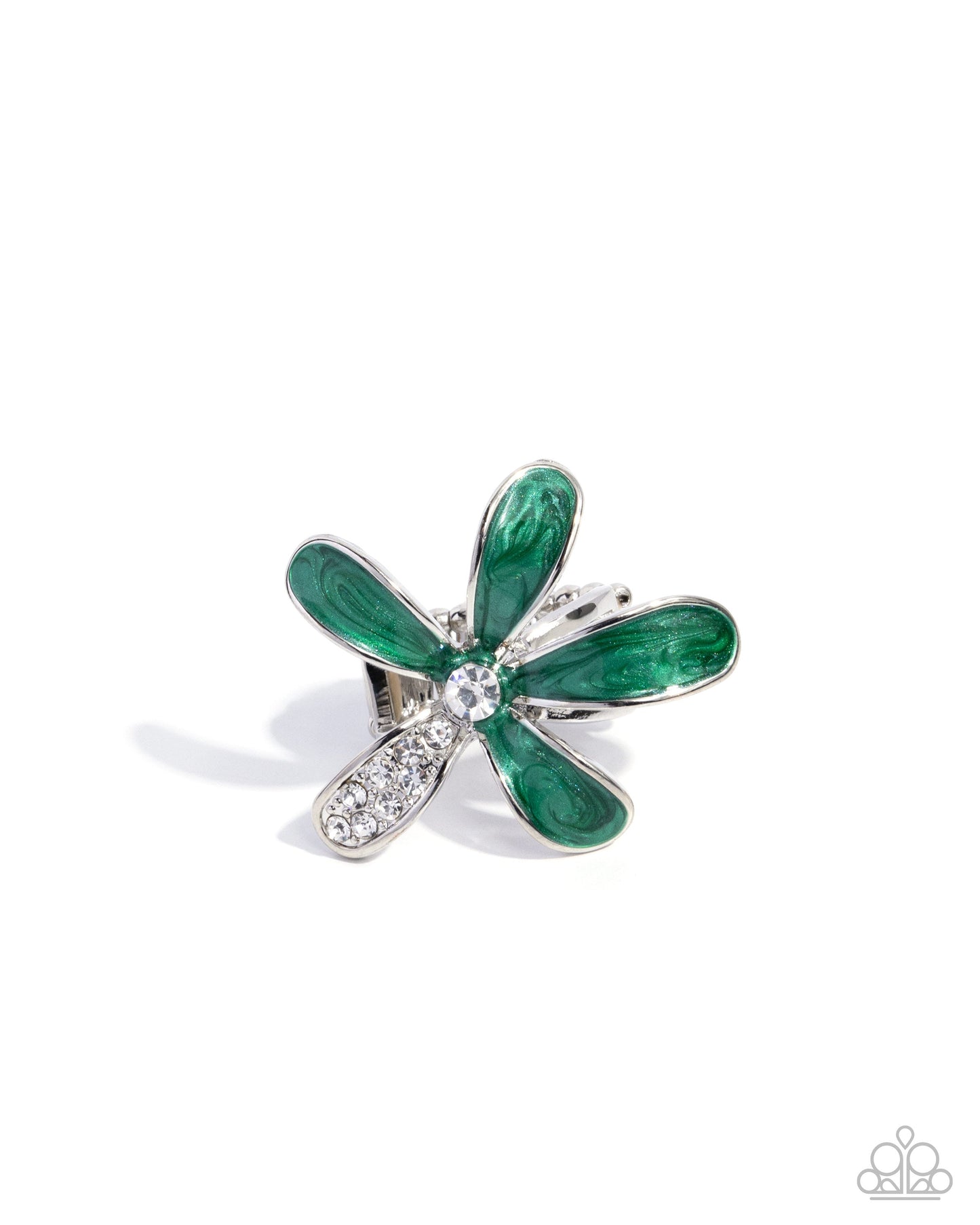 Floral Fix - Green Enamel Silver Flower Ring - Paparazzi Accessories