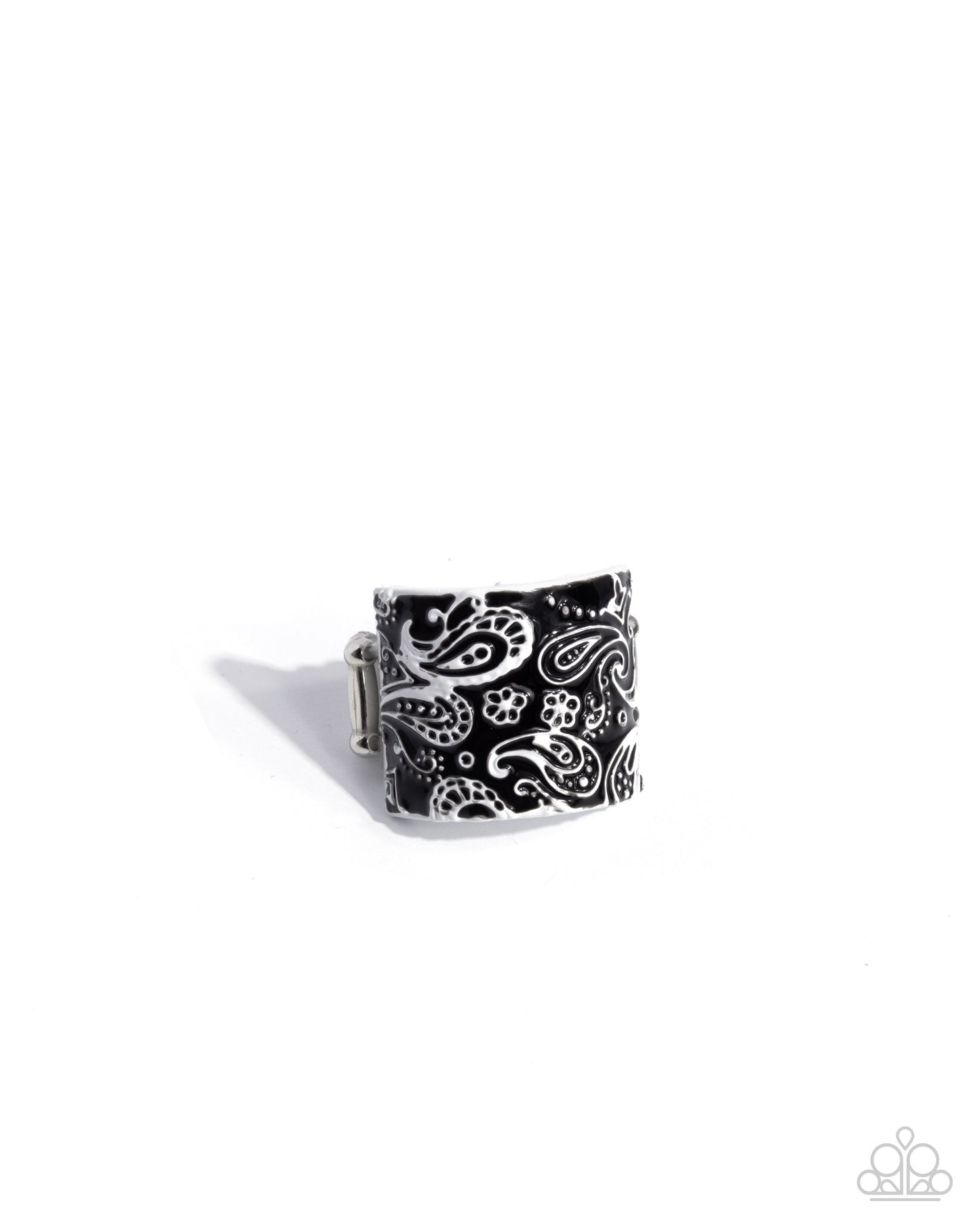 PAISLEY Talk - White Paint Floal Black Enamel Silver Ring - Paparazzi Accessories