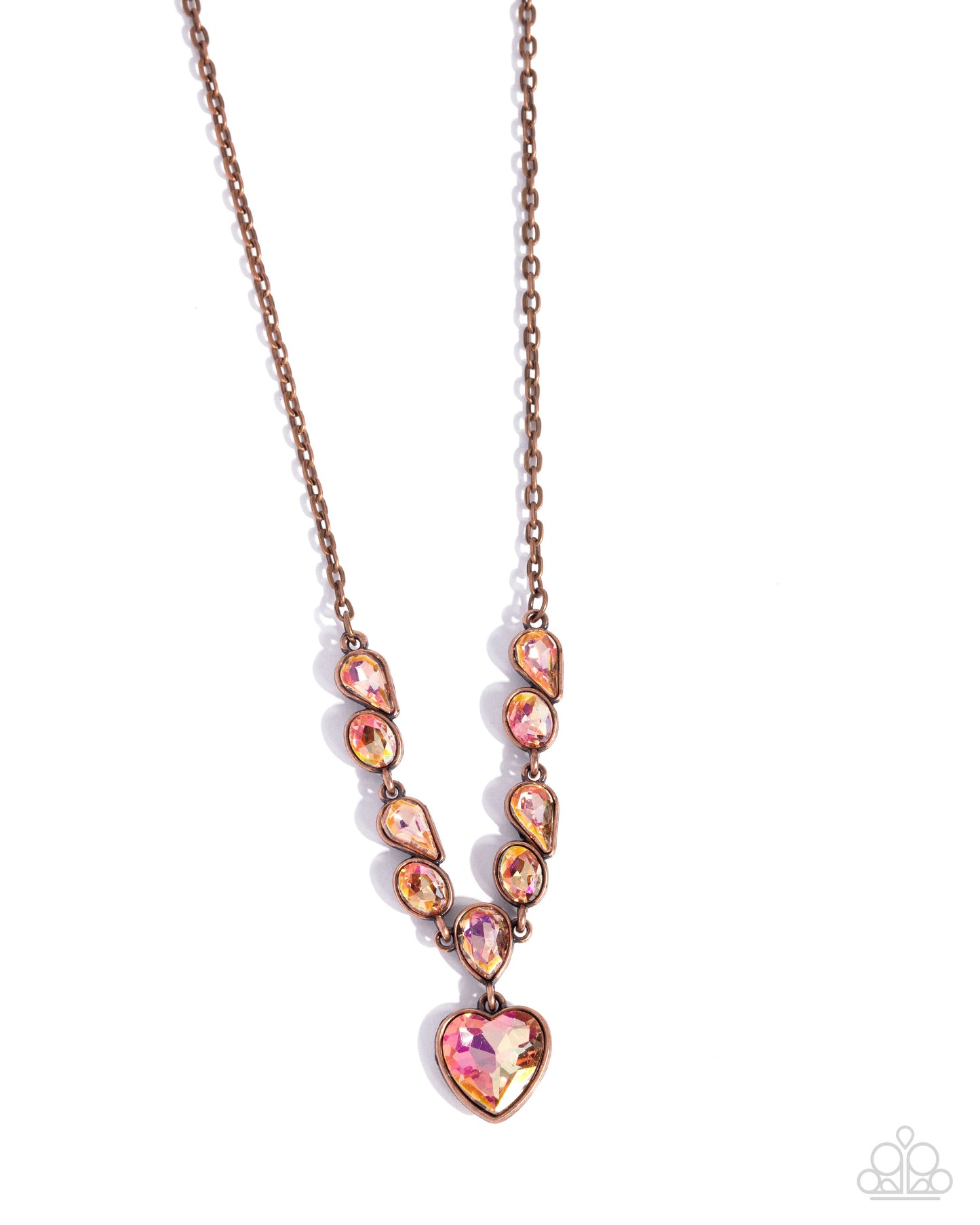 Tender Talent - Copper Orange UV Gem Hearts Necklace - Paparazzi Accessories