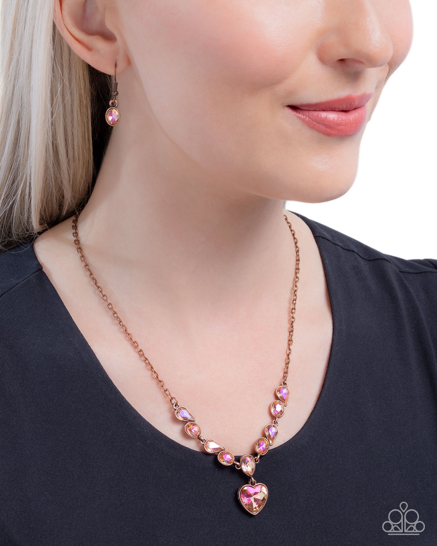 Tender Talent - Copper Orange UV Gem Hearts Necklace - Paparazzi Accessories