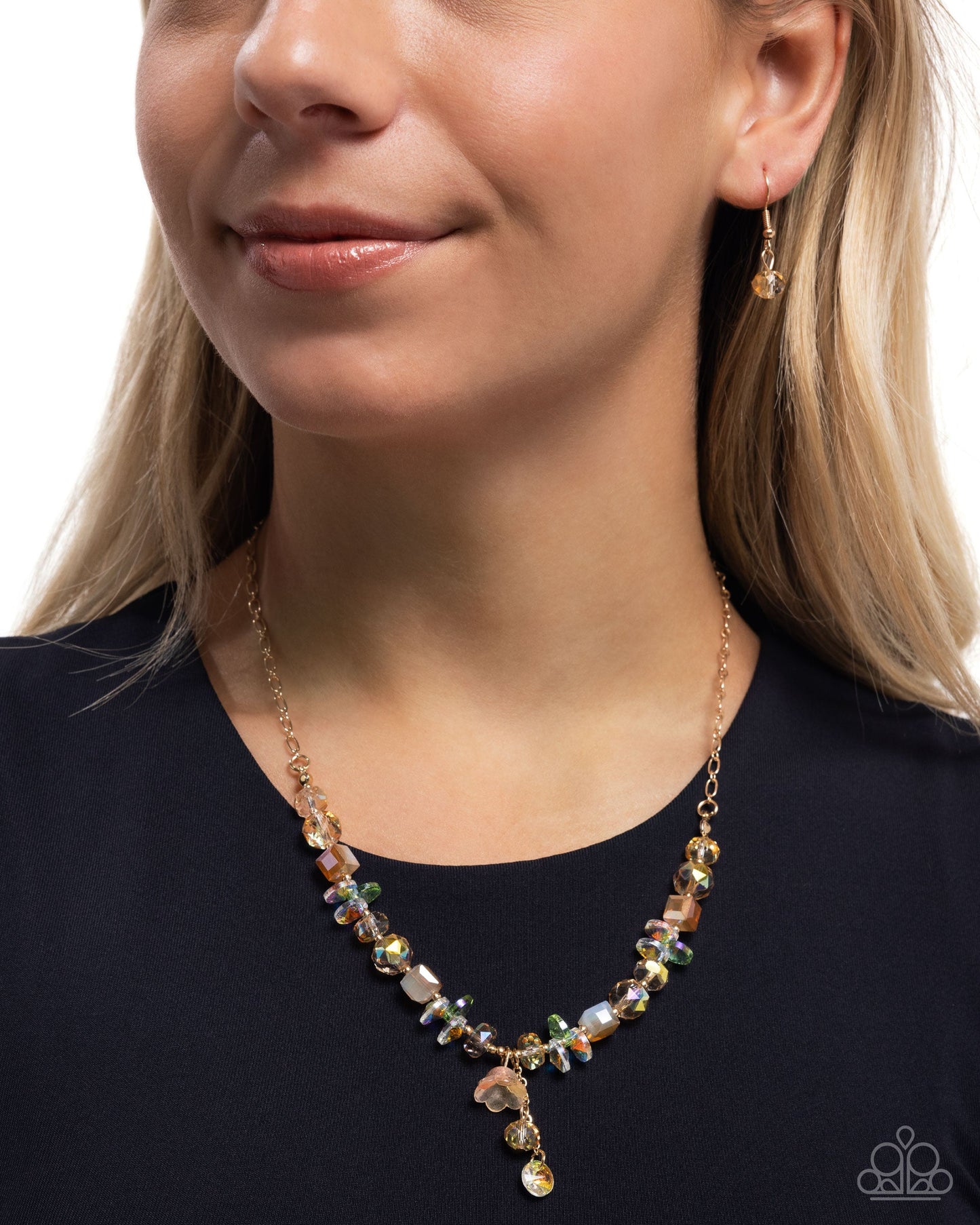 Tasteful Tulip - Orange Beads & Gems Gold Necklace - Paparazzi Accessories