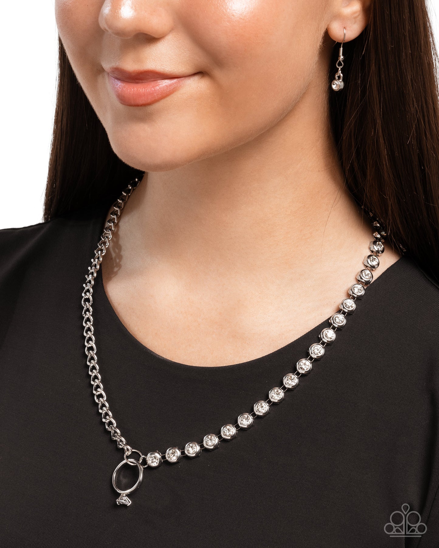 Blazing Beacon - White Cubic Zirconia Silver Necklace - Paparazzi Accessories