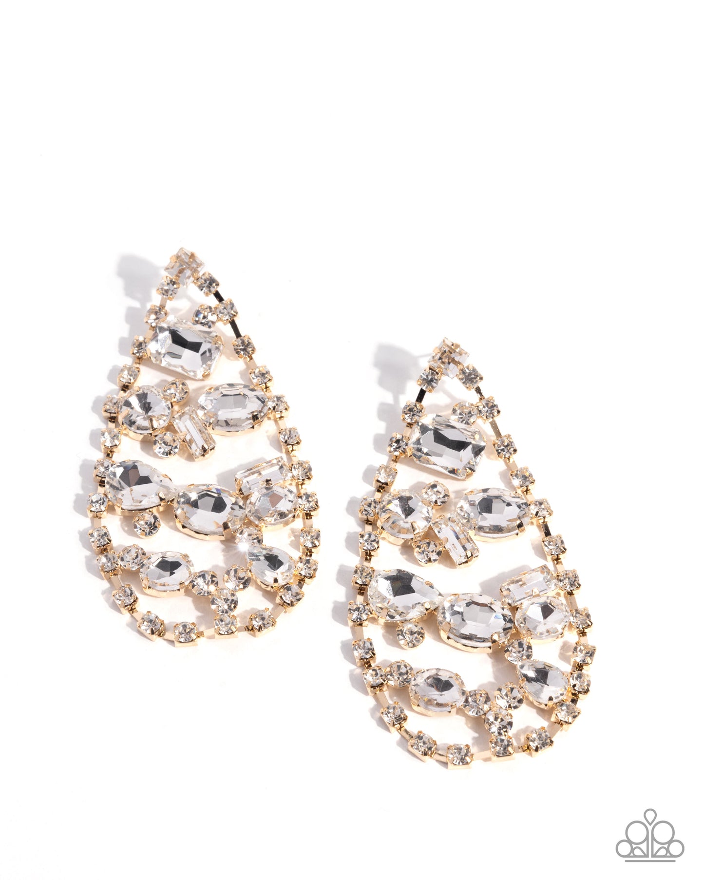 Giant Glitter - White Rhinestone Gold Post Earrings - Paparazzi Accessories