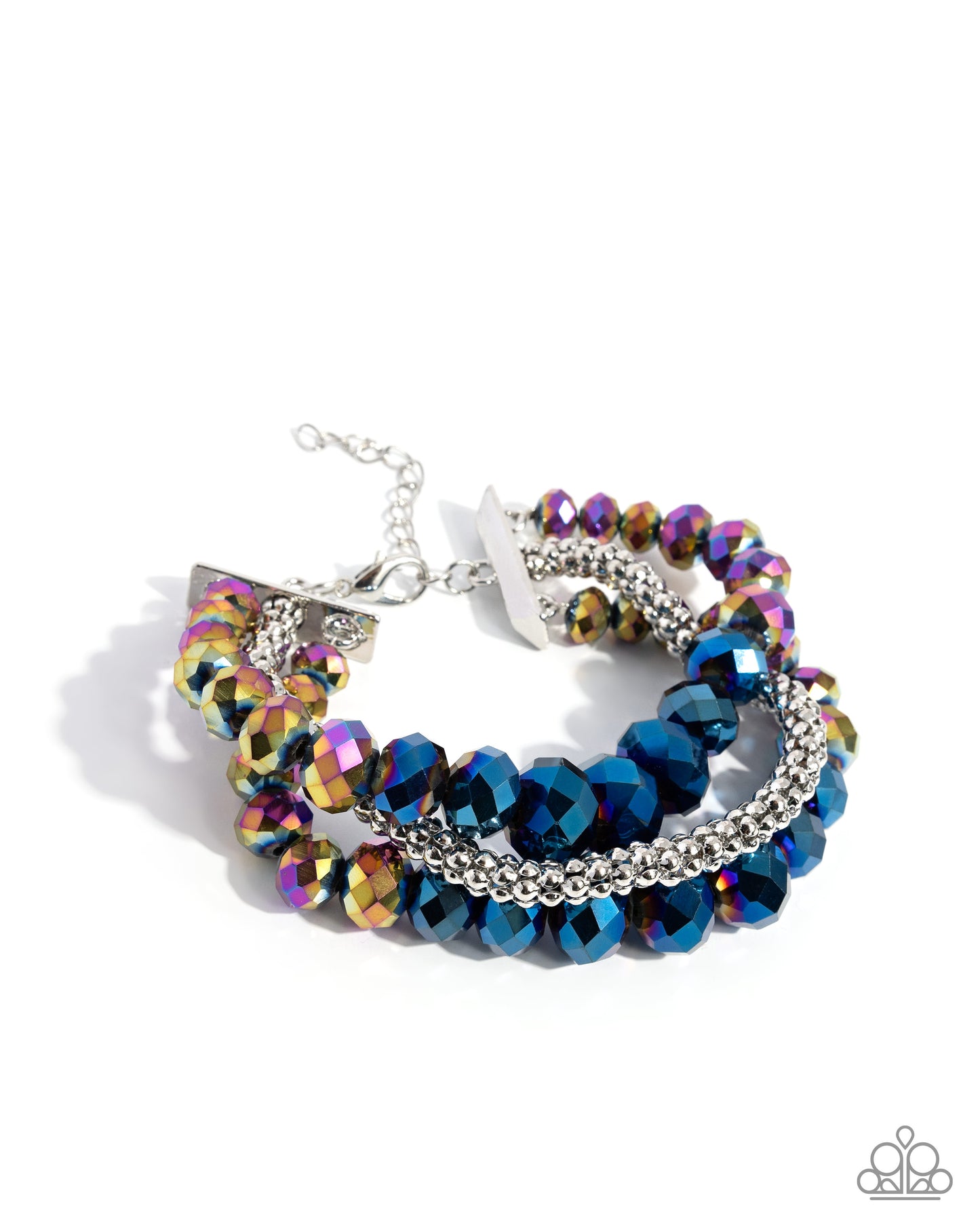 Truth Be BOLD - Multi - Blue & Oil Spill Faceted Bead Silver Clasp Bracelet - January 2025 Life of the Party Exclusive