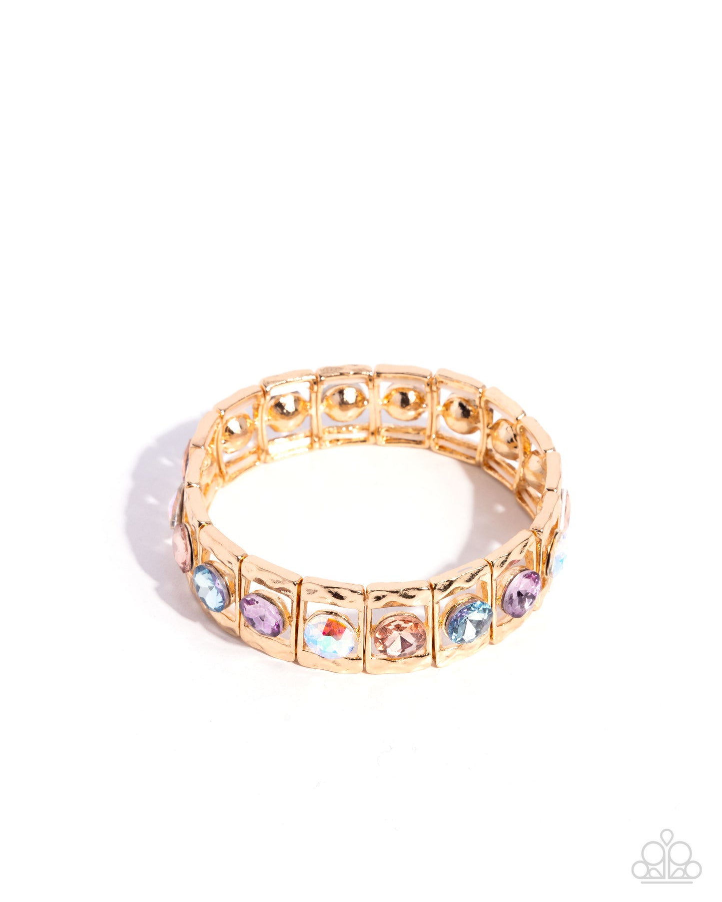 Taking SQUARE Of Business - Multi Rhinestone Gold Stretchy Bracelet - Paparazzi Accessories