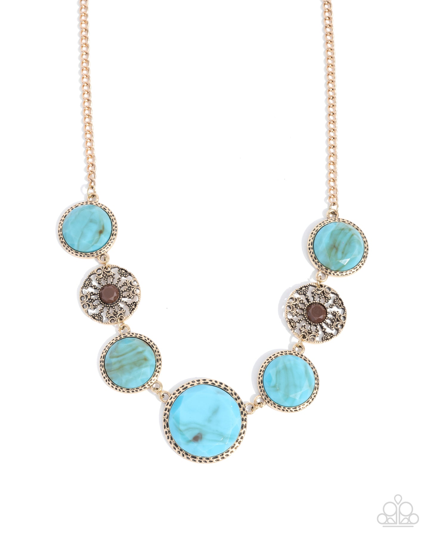 Gentle Glam - Blue Acrylic Beads Brown Gem Gold Necklace - Paparazzi Accessories