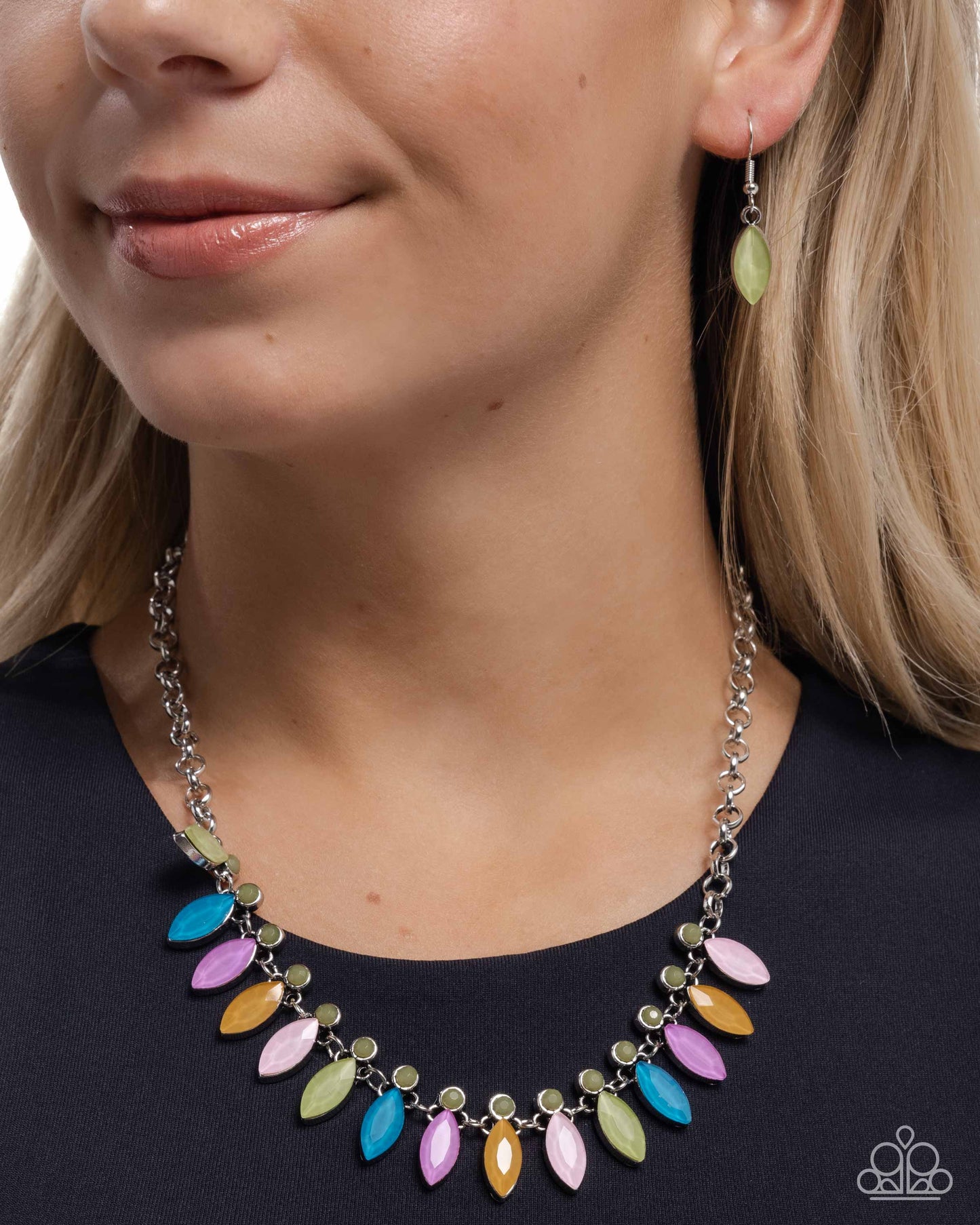 Colorful Citation - Multi Color Marquise Rhinestone Necklace - Paparazzi Accessories