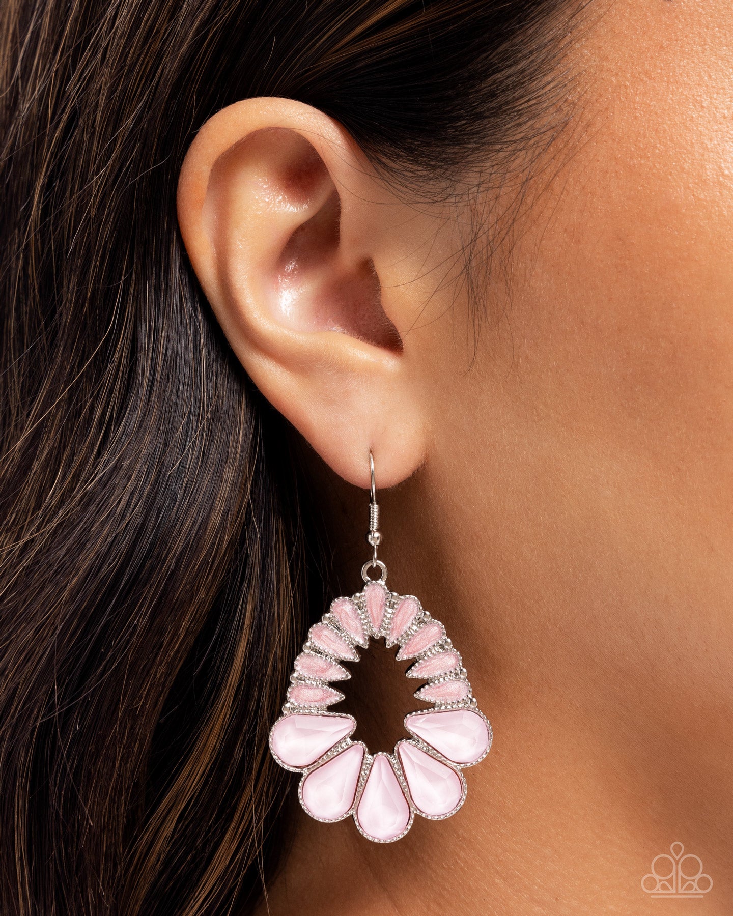 Mesmerizing Moment - Pink Gems & Pearl-Painted Enamel Silver Fishhook Earrings - Paparazzi Accessories