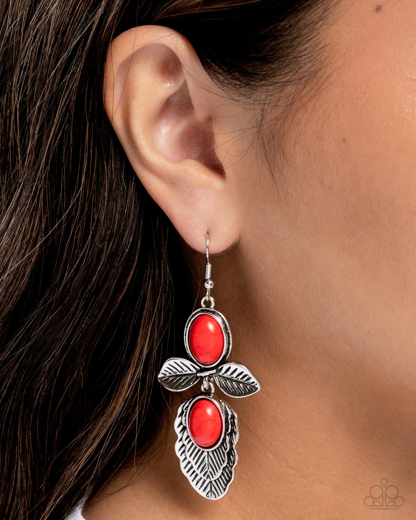 Blooming Bevy - Red Cracklestone Fish Hook Earrings - Paparazzi Accessories