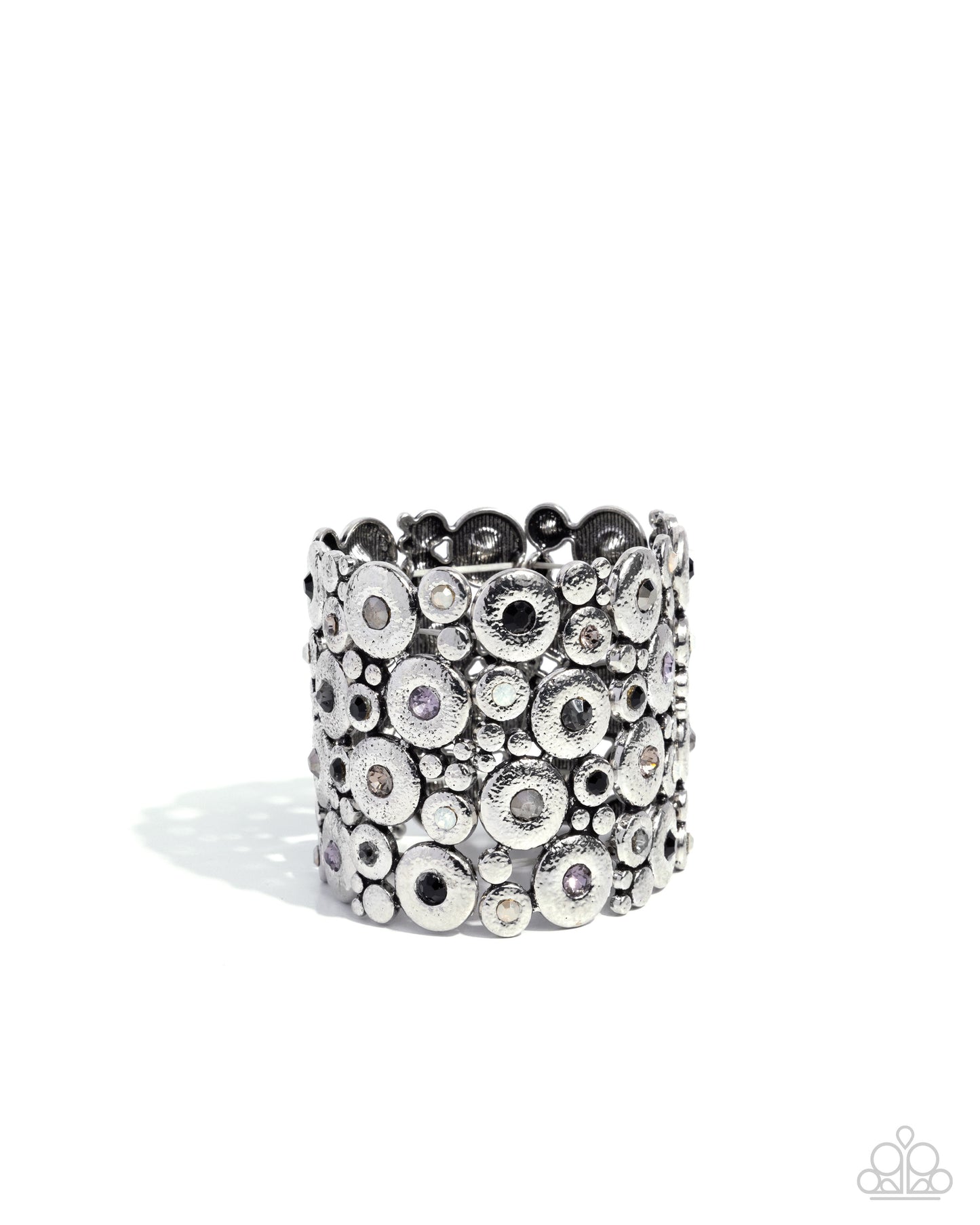 Millennial Medley - Black Iridescent Rhinestone Silver Stretchy Bracelet - Paparazzi Accessories