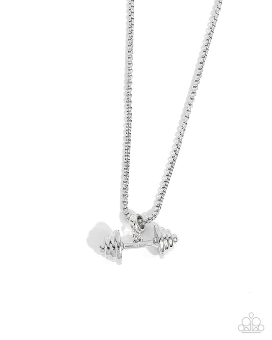 Deadlift Defiance - Silver Barbell Weightlifting Urban Necklace - Paparazzi Accessories