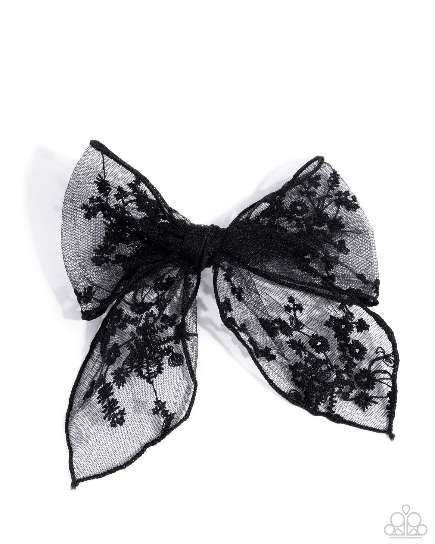 Catwalk Chic - Black Floral Lacy Ribbon Bow Hair Clip - Paparazzi Accessories