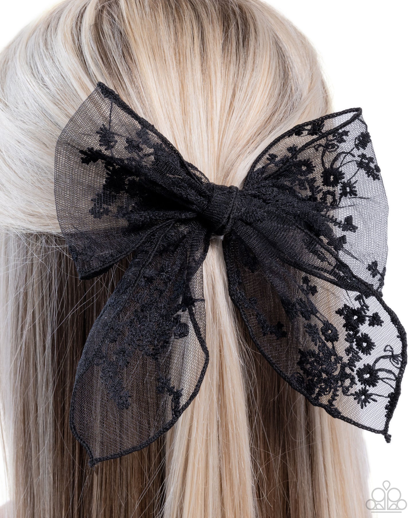 Catwalk Chic - Black Floral Lacy Ribbon Bow Hair Clip - Paparazzi Accessories