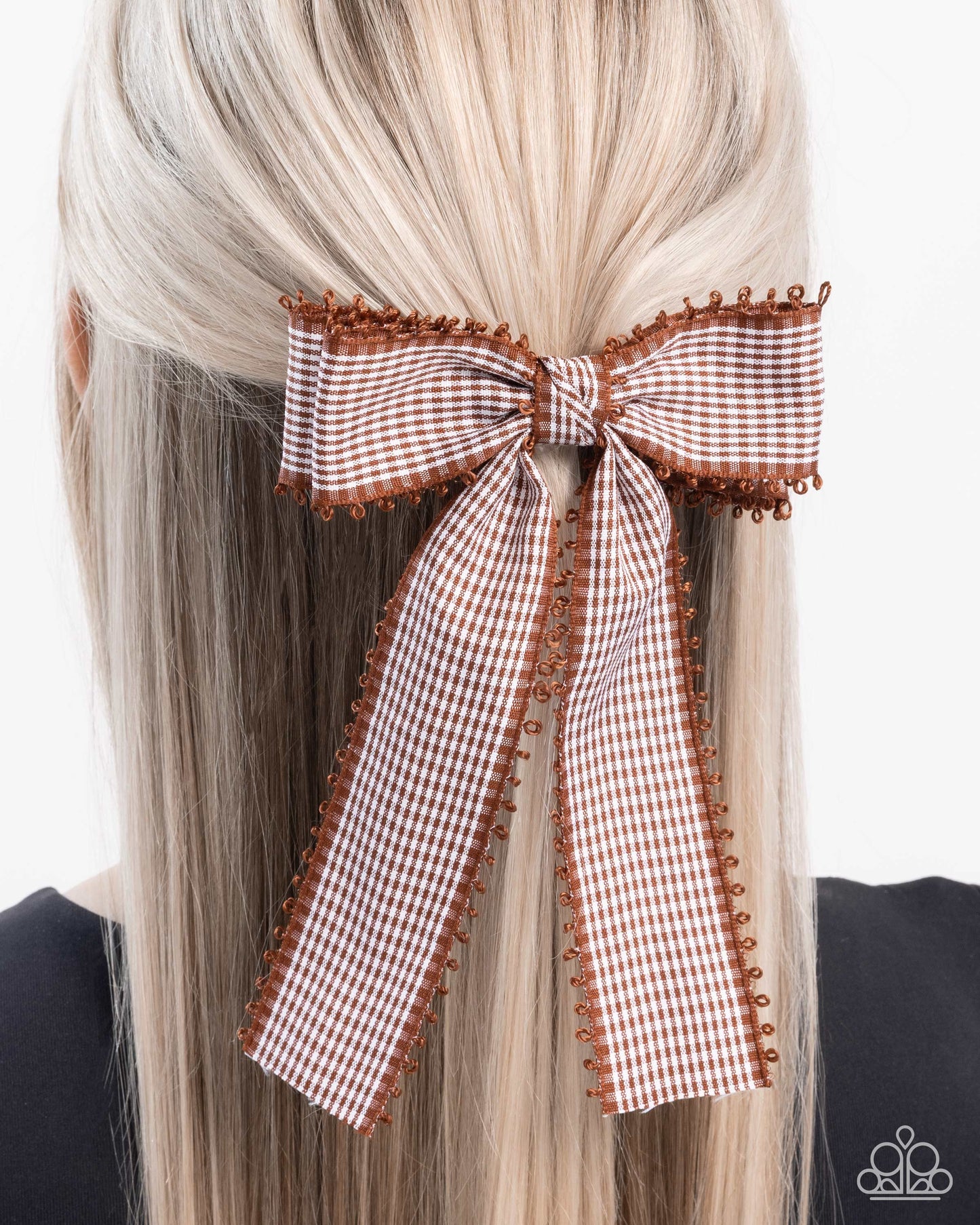Checkered Chic - Brown Gingham Bow Hair Clip - Paparazzi Accessories