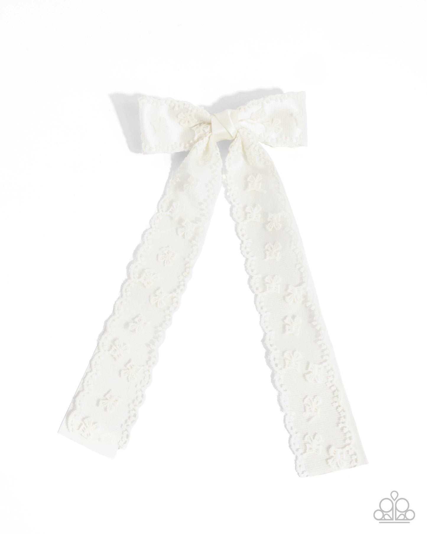 Carefree Coquette - White Lace Ribbon Bow Hair Clip - Paparazzi Accessories