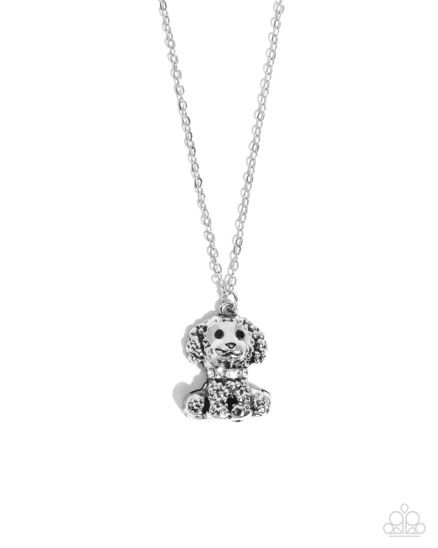 Poodle Pizzazz - White Rhinestone Silver Dog Pendant Necklace - Paparazzi Accessories