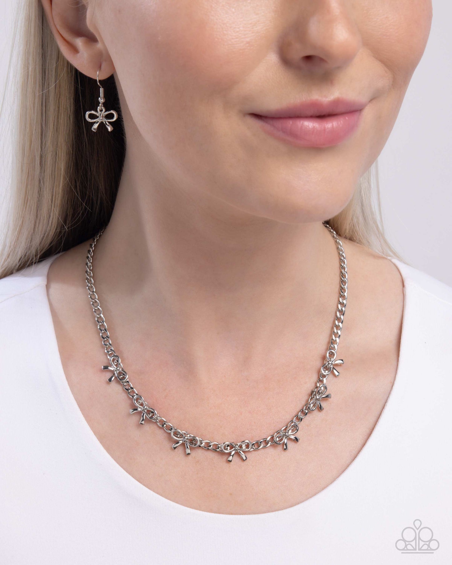 BOW the Knee - Silver Bow Charms Chain Necklace - Paparazzi Accessories