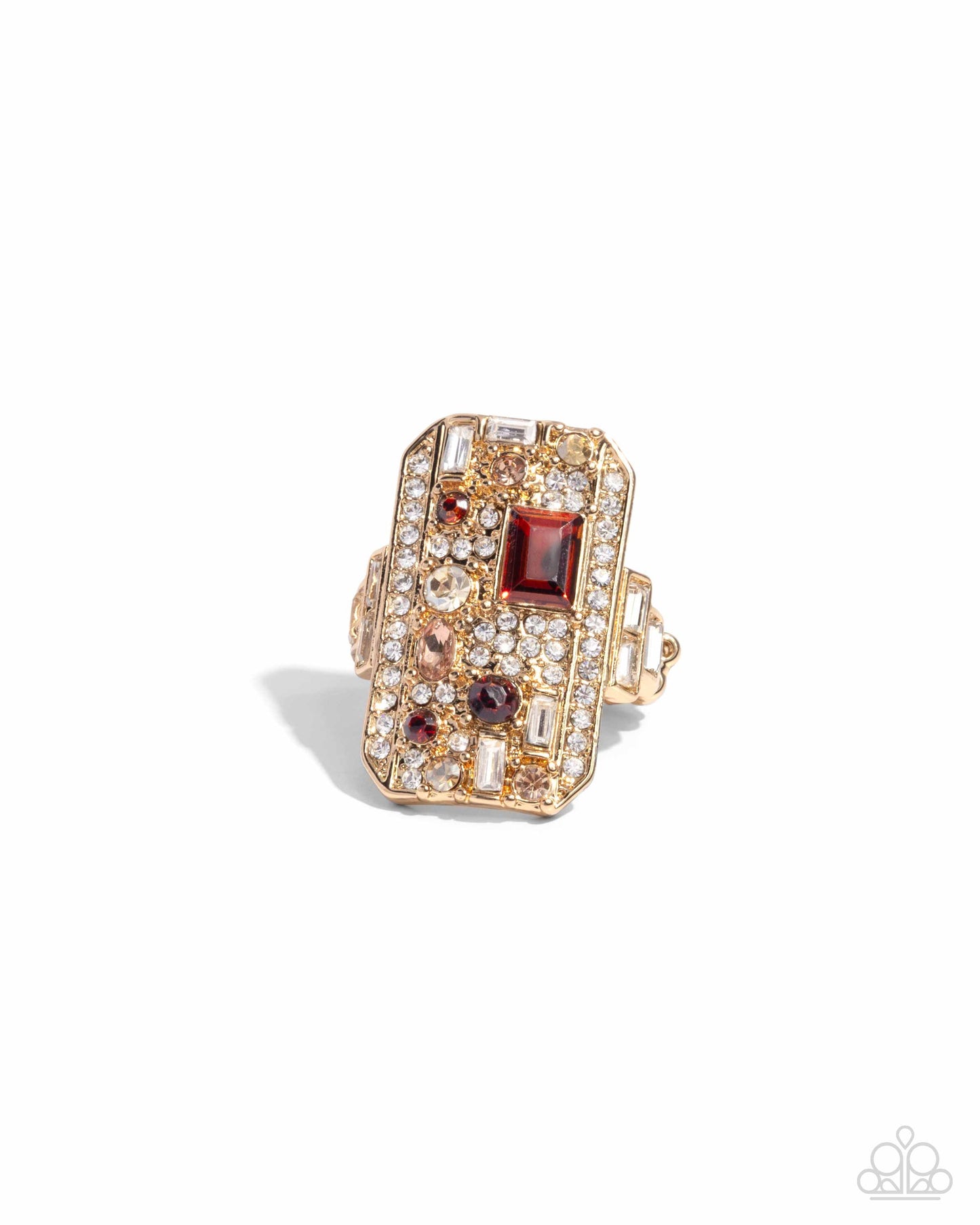 Princess Pattern - Brown Gems Gold Ring - Paparazzi Accessories