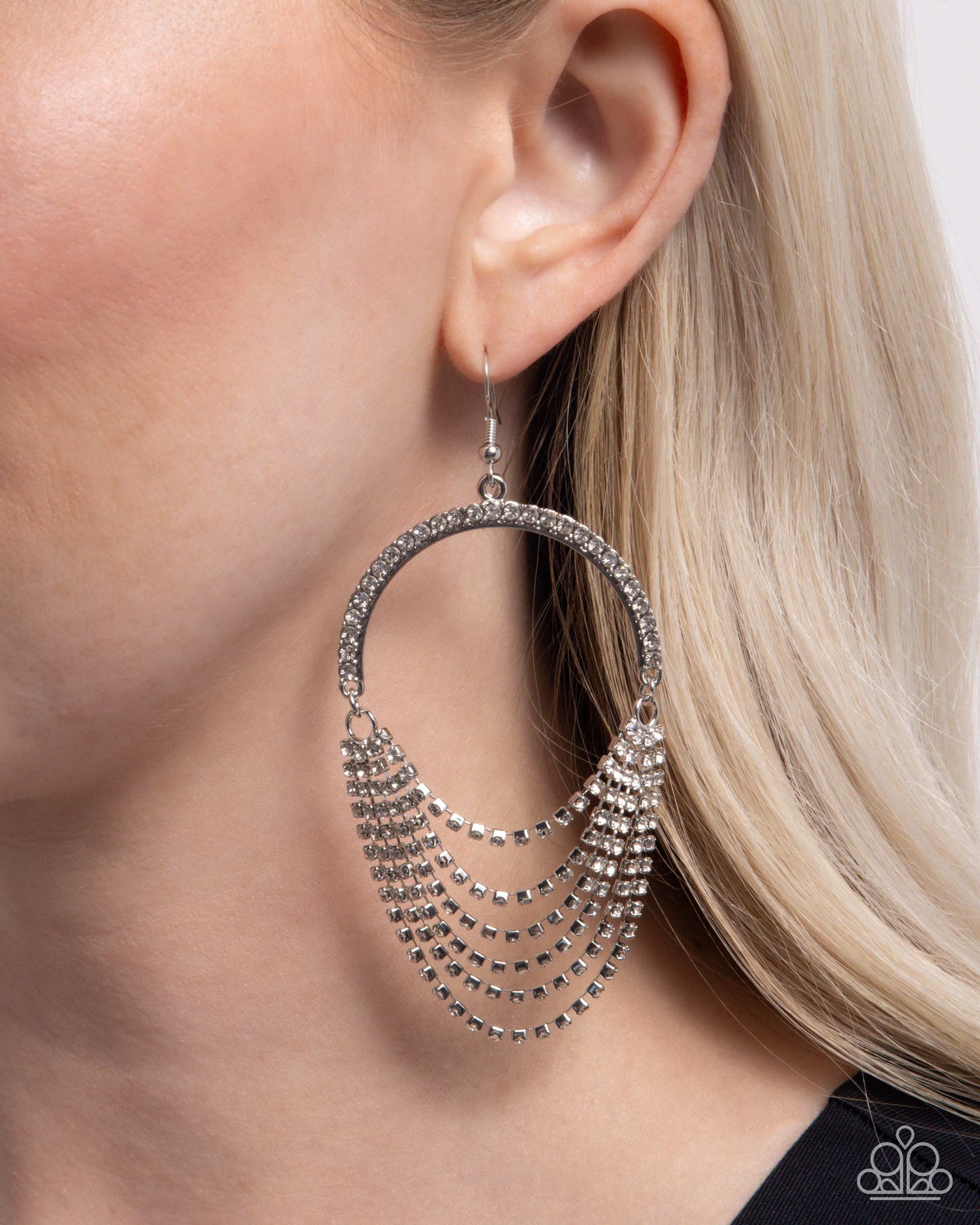 Ostentatious Opulence - Silver & White Rhinestone Strands Fishhook Earrings - Paparazzi Accessories