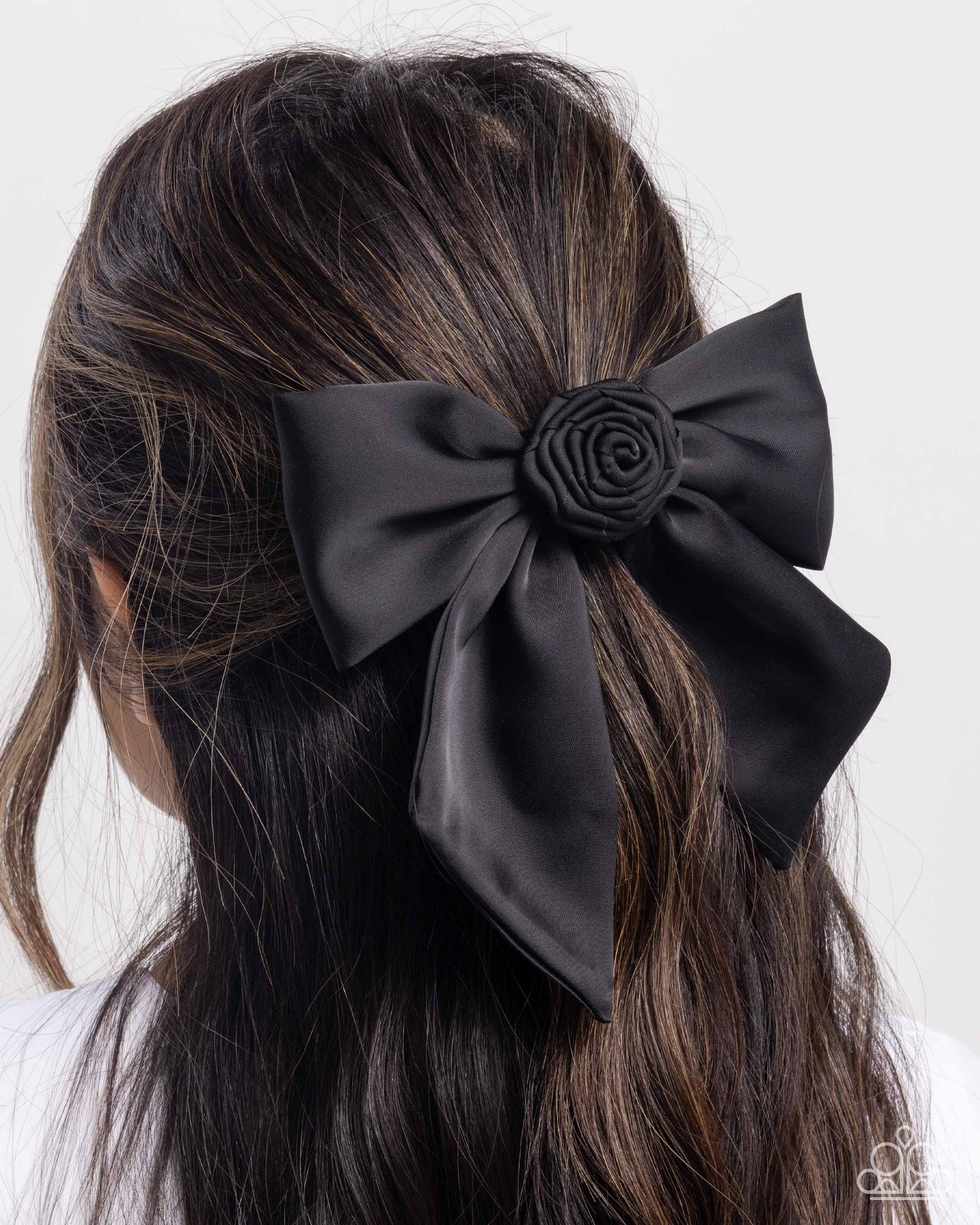 Wistful Wonder - Black Rose Silky Ribbon Bow Hair Clip - Paparazzi Accessories
