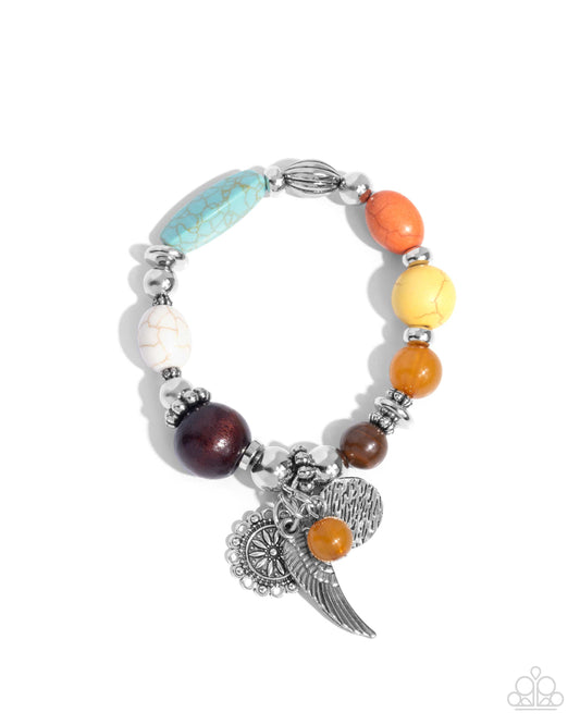 Earthy Eclecticism - Multi Stone & Wooden Beads Silver Stretchy Bracelet - Paparazzi Accessories