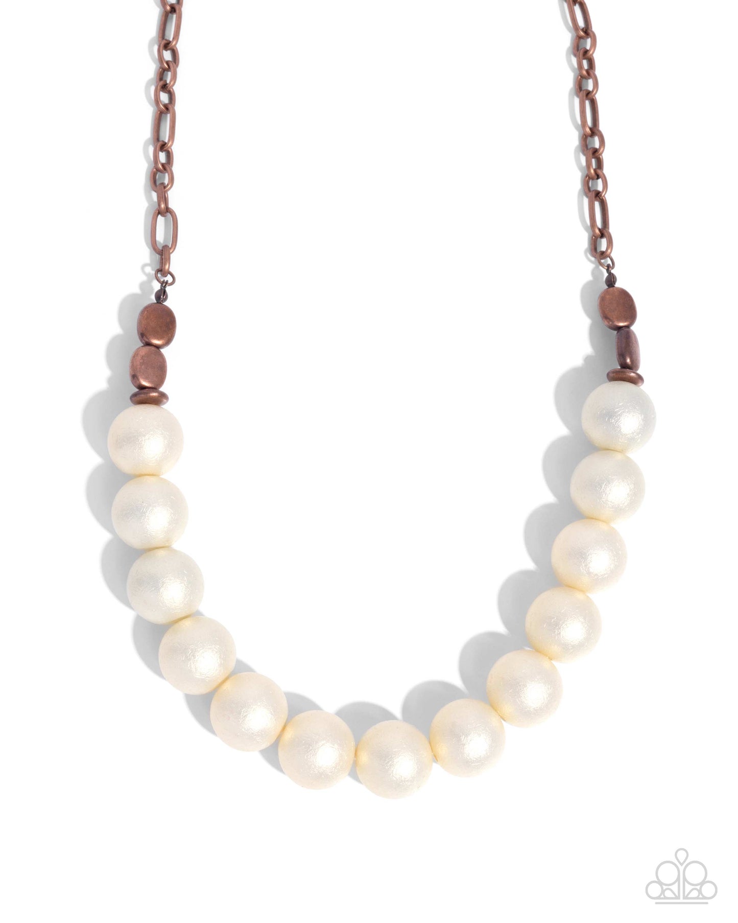 Brushed Backdrop - Copper & Scratched Pearls Necklace - Paparazzi Accessories