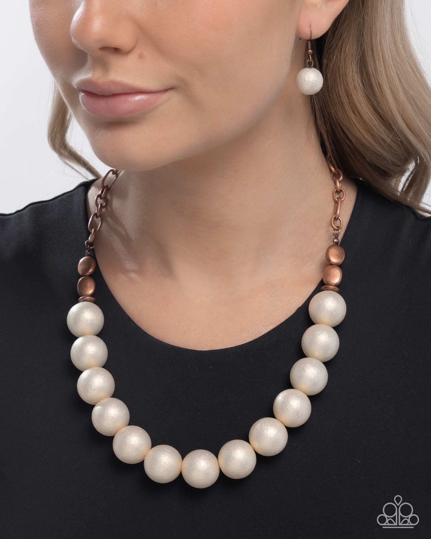 Brushed Backdrop - Copper & Scratched Pearls Necklace - Paparazzi Accessories