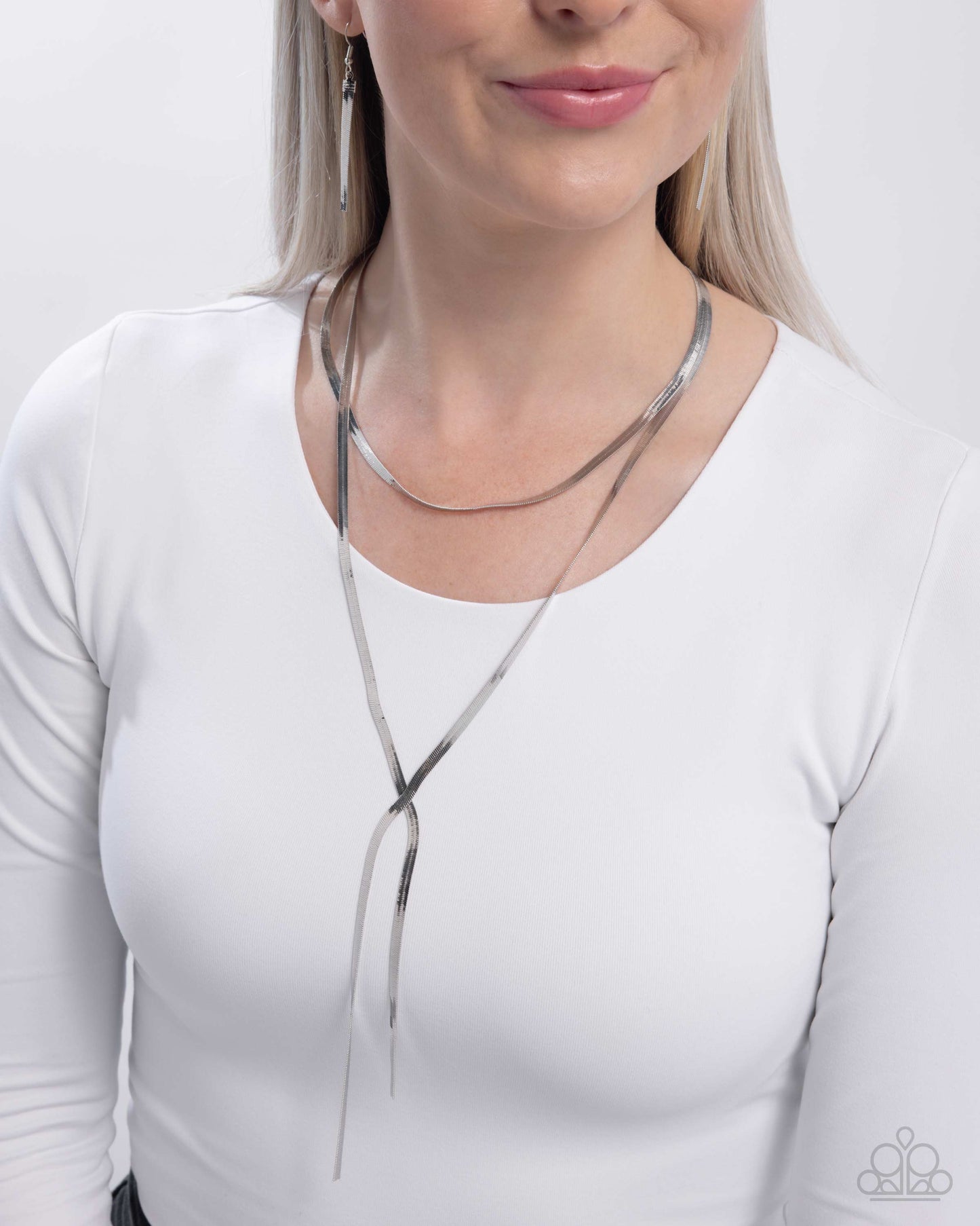 Monochromatic Movement - Silver Snake Chain Layered Necklace - Paparazzi Accessories