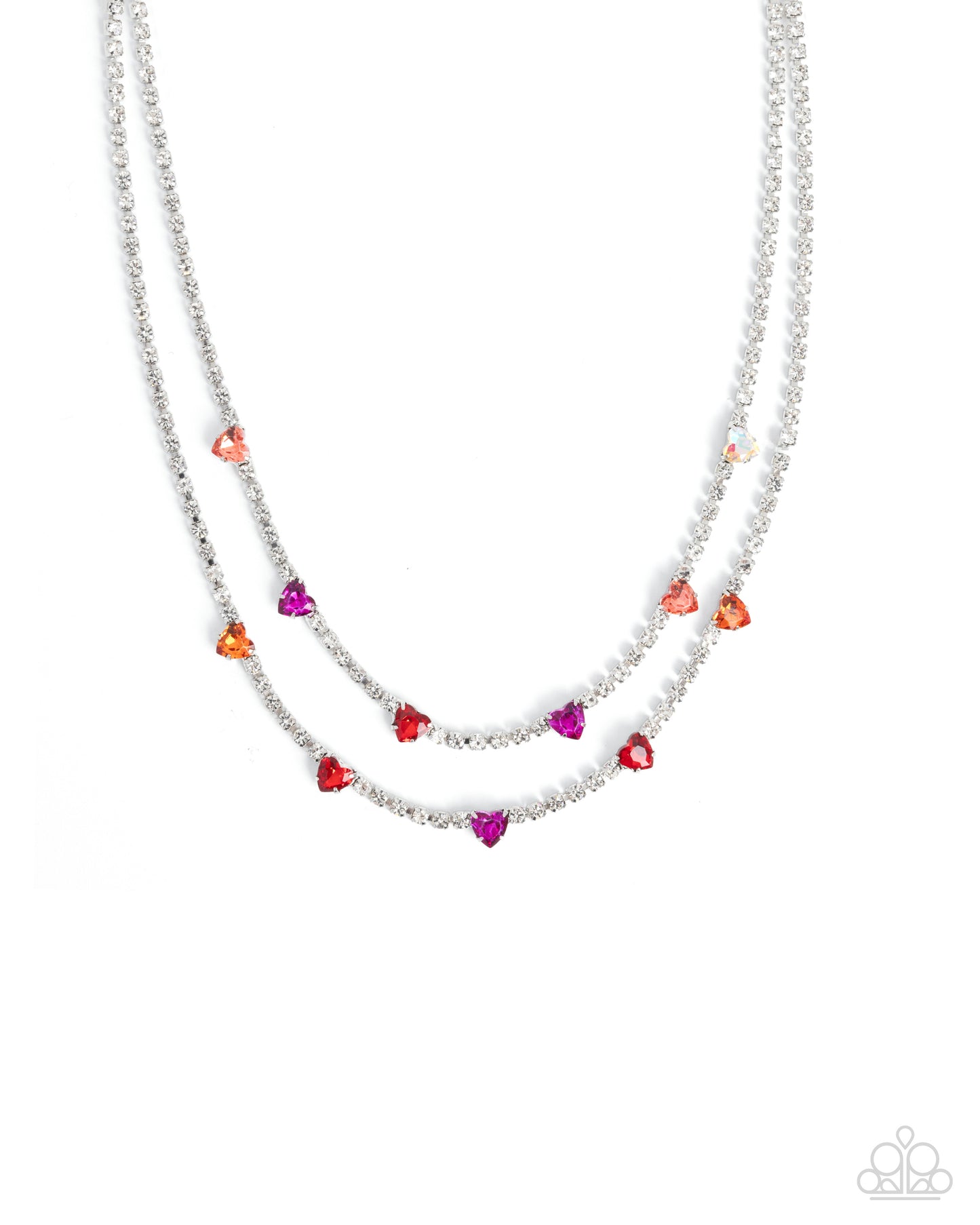 Courting Closeness - Red Iridescent Gem Hearts Silver Layered Necklace - Paparazzi Accessories