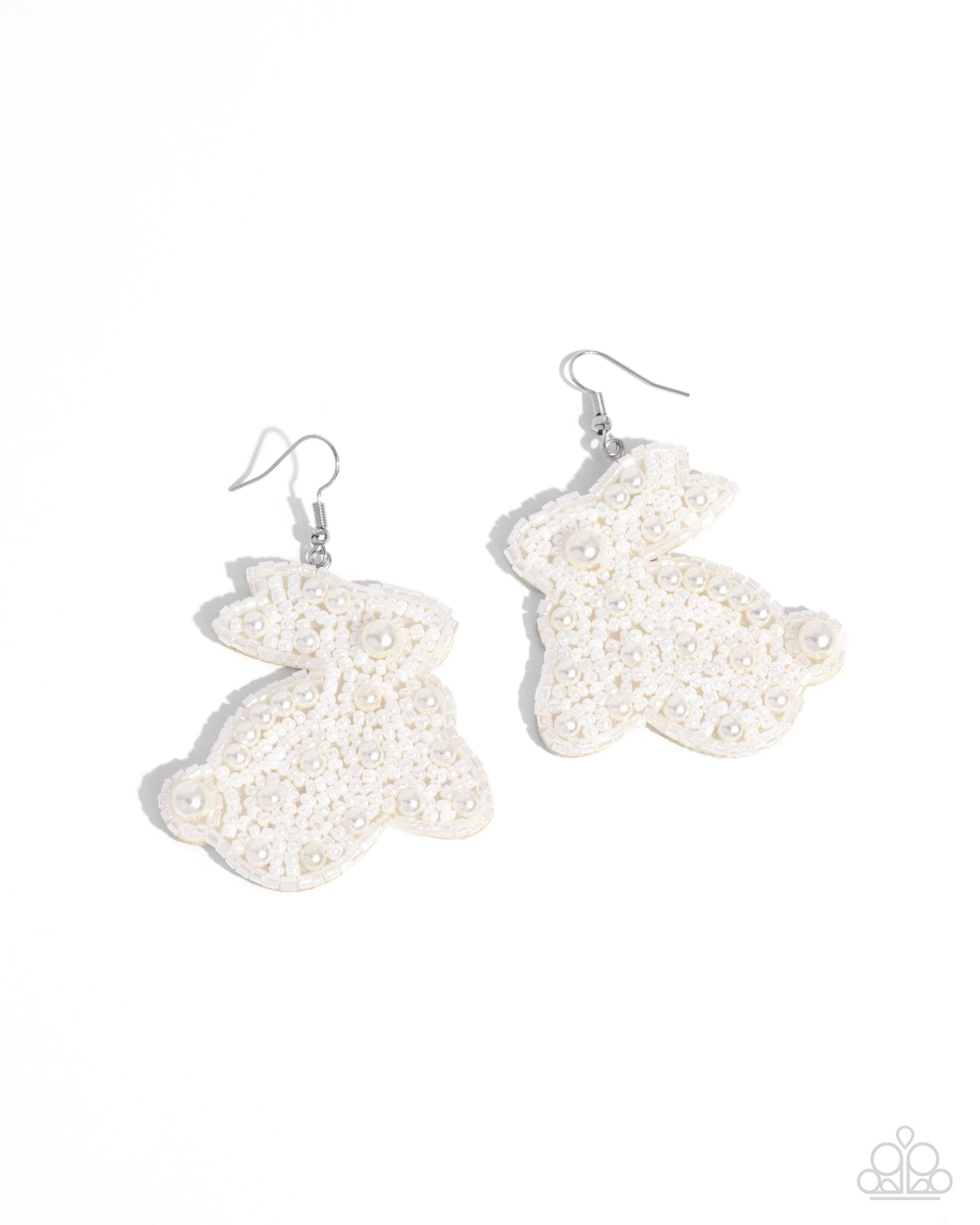 Easter Elegance - White Seed Bead Bunny Silver Fishhook Earrings - Paparazzi Accessories