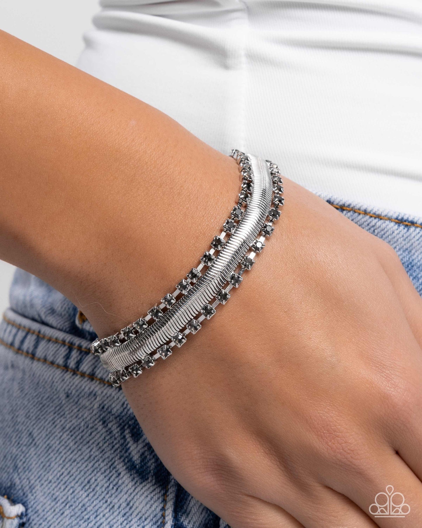 Radical Resolution - Silver Snake Chain Hematite Rhinestone Clasp Bracelet - Paparazzi Accessories