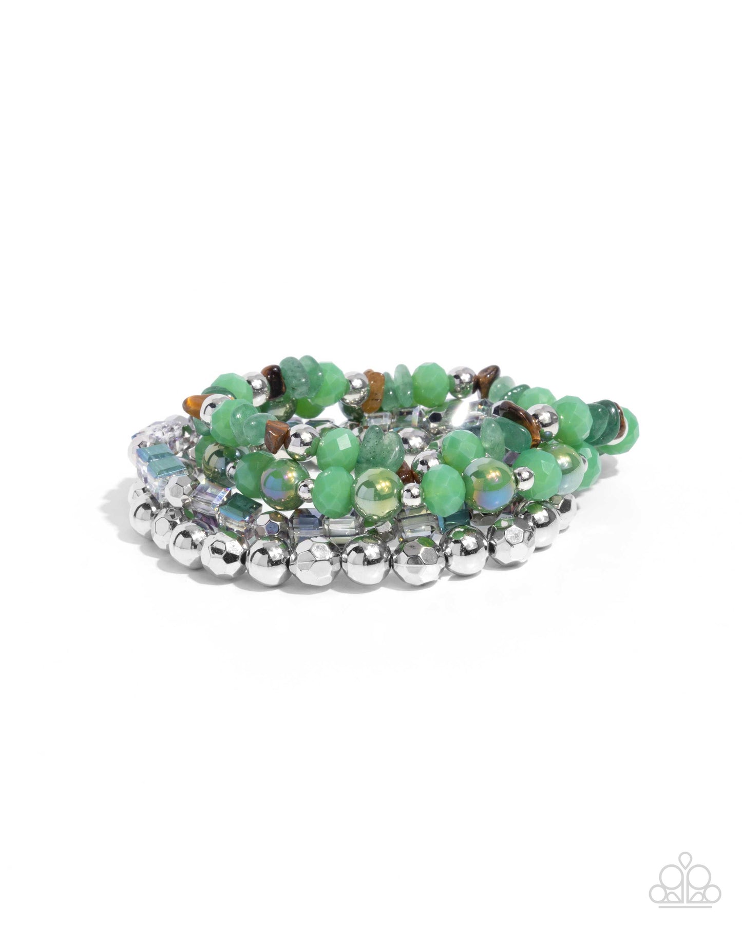 Supervisory Stack - Green Iridescent Beads, Jade & Tiger's Eye Stone Stretchy Bracelets - Paparazzi Accessories