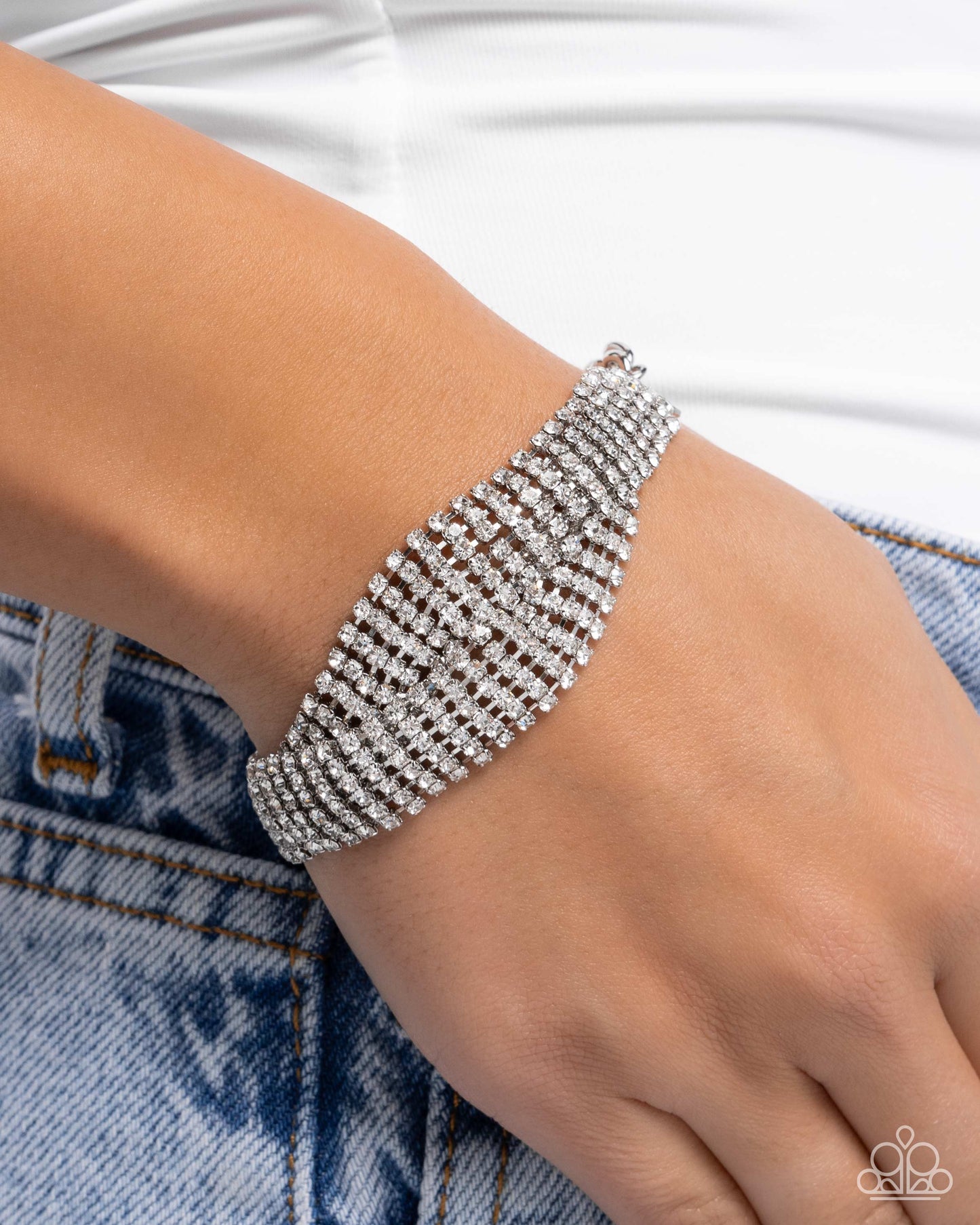 Trustworthy Twist - White Rhinestone Silver Clasp Bracelet - Paparazzi Accessories