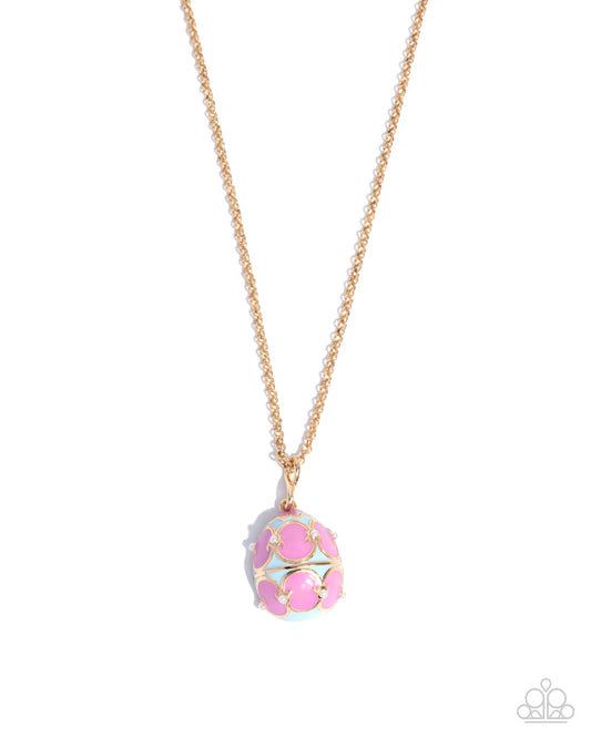Elevated Easter - Gold, Pink & Blue Enamel Egg Pendant Necklace - Paparazzi Accessories