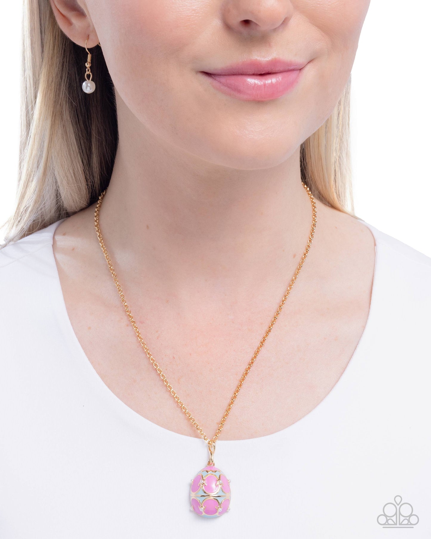 Elevated Easter - Gold, Pink & Blue Enamel Egg Pendant Necklace - Paparazzi Accessories