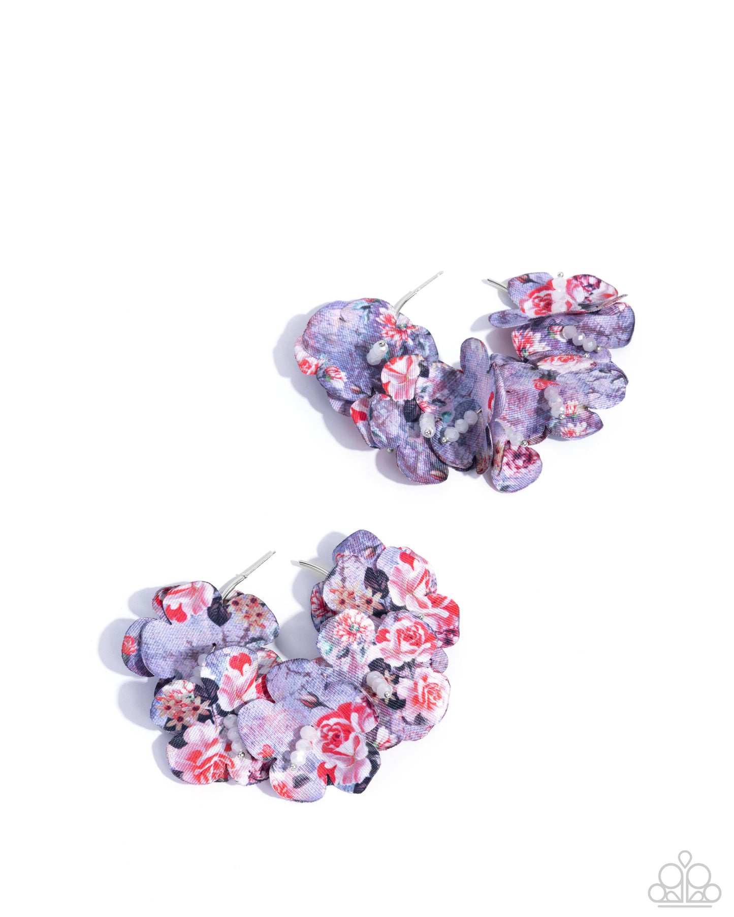 Whimsical Walk - Purple Fabric Petal Silver Hoop Earrings - Paparazzi Accessories