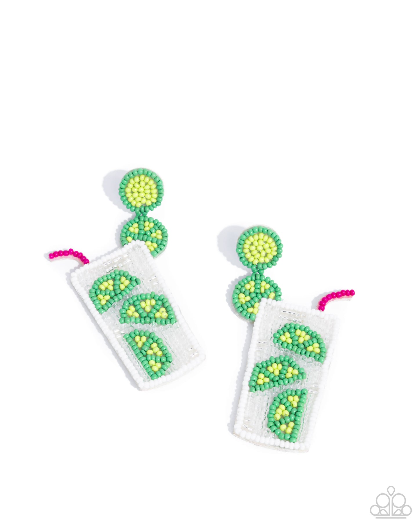 Lavish Limes - Green, Yellow, Pink, & White Seed Bead Drink Post Earrings - Paparazzi Accessories