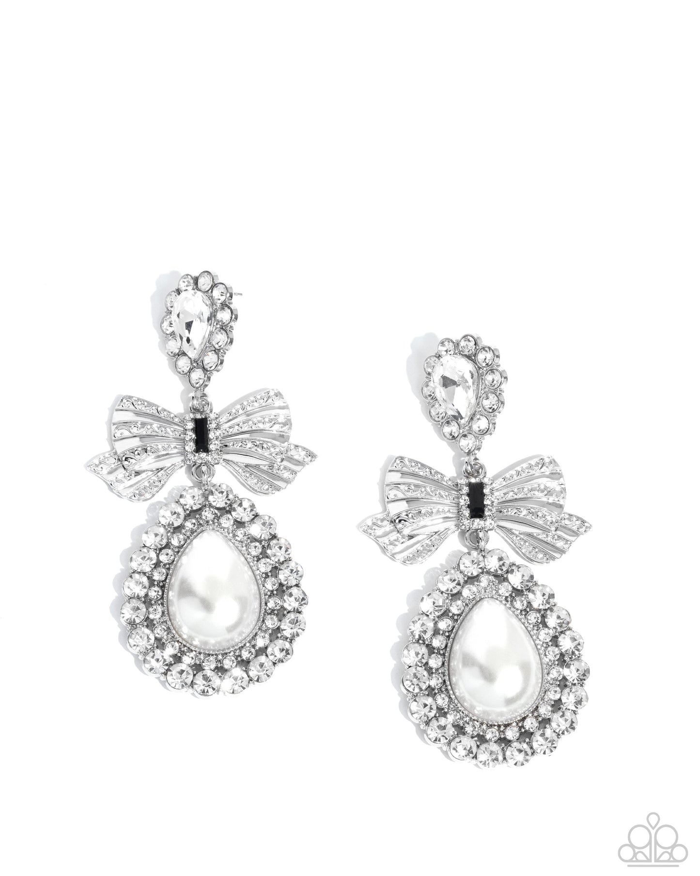 Alluring Aesthetic - White Rhinestone & Pearl Post Earrings - Paparazzi Accessories