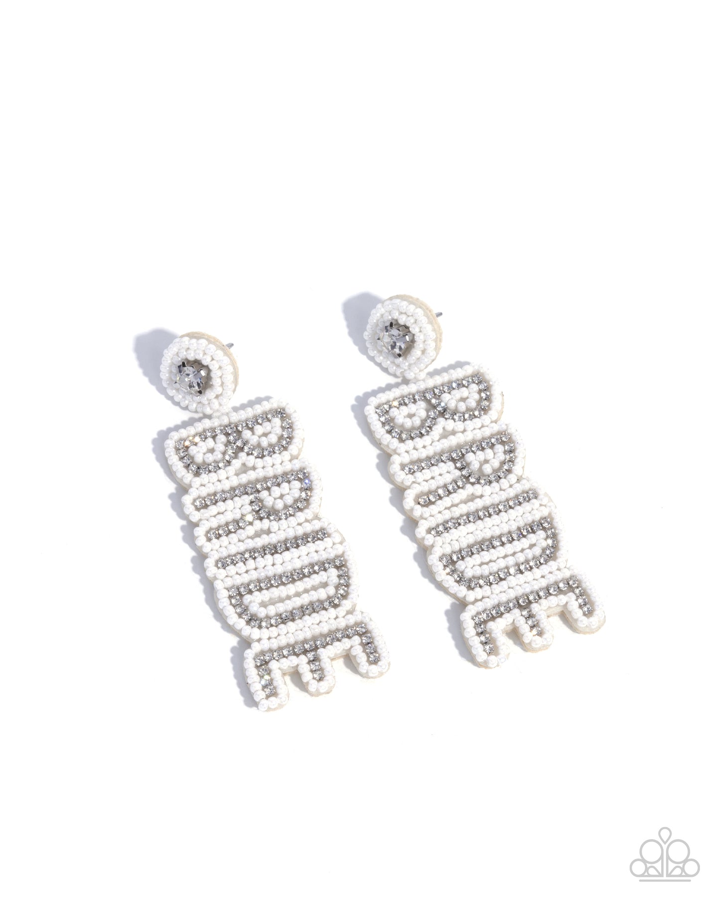 Bridal Beading - White Pearl and Rhinestone Post Back Earrings - Paparazzi Accessories