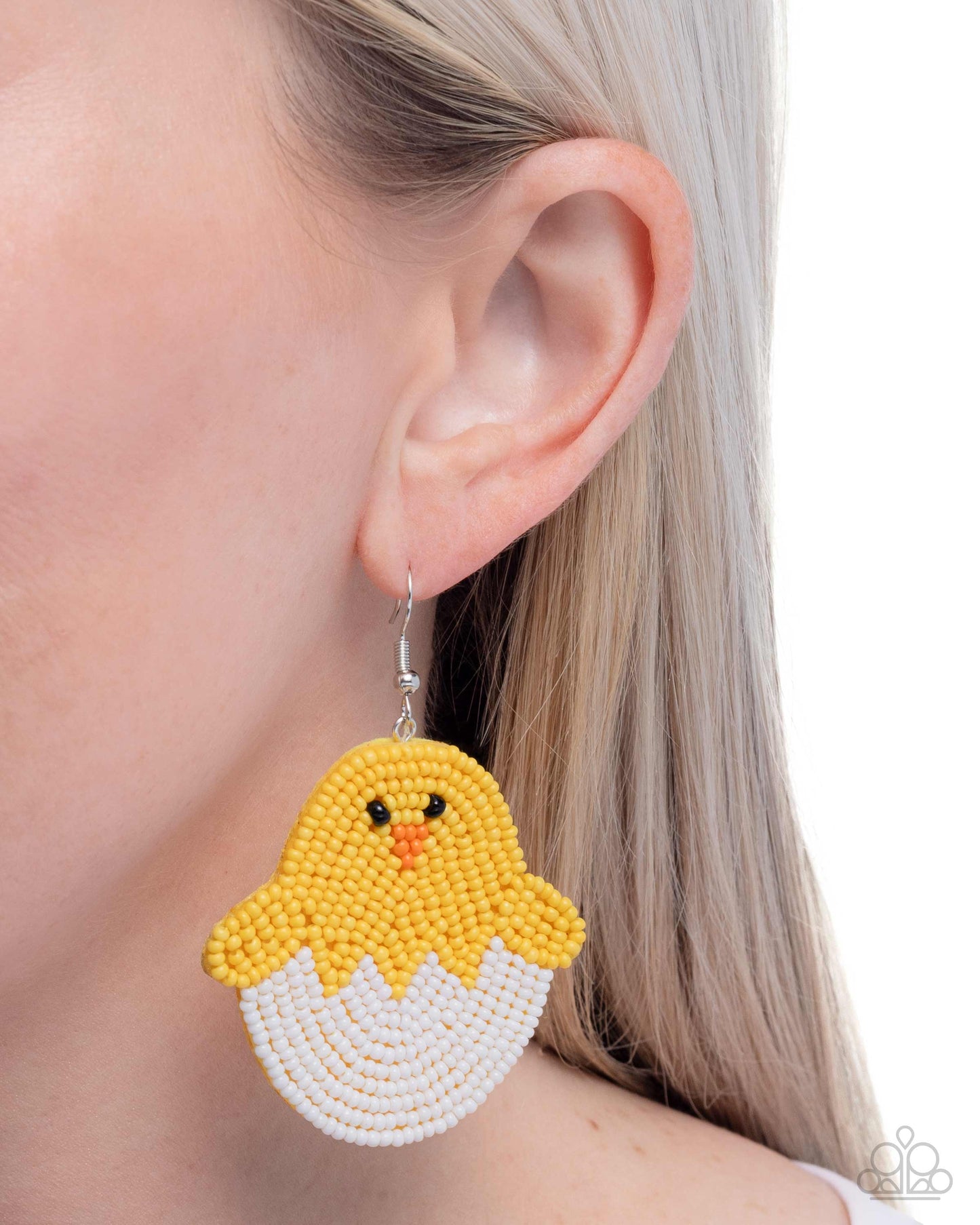 Capricious Chick - Yellow, White, Black, Orange Seed Bead Silver Fishhook Earrings - Paparazzi Accessories