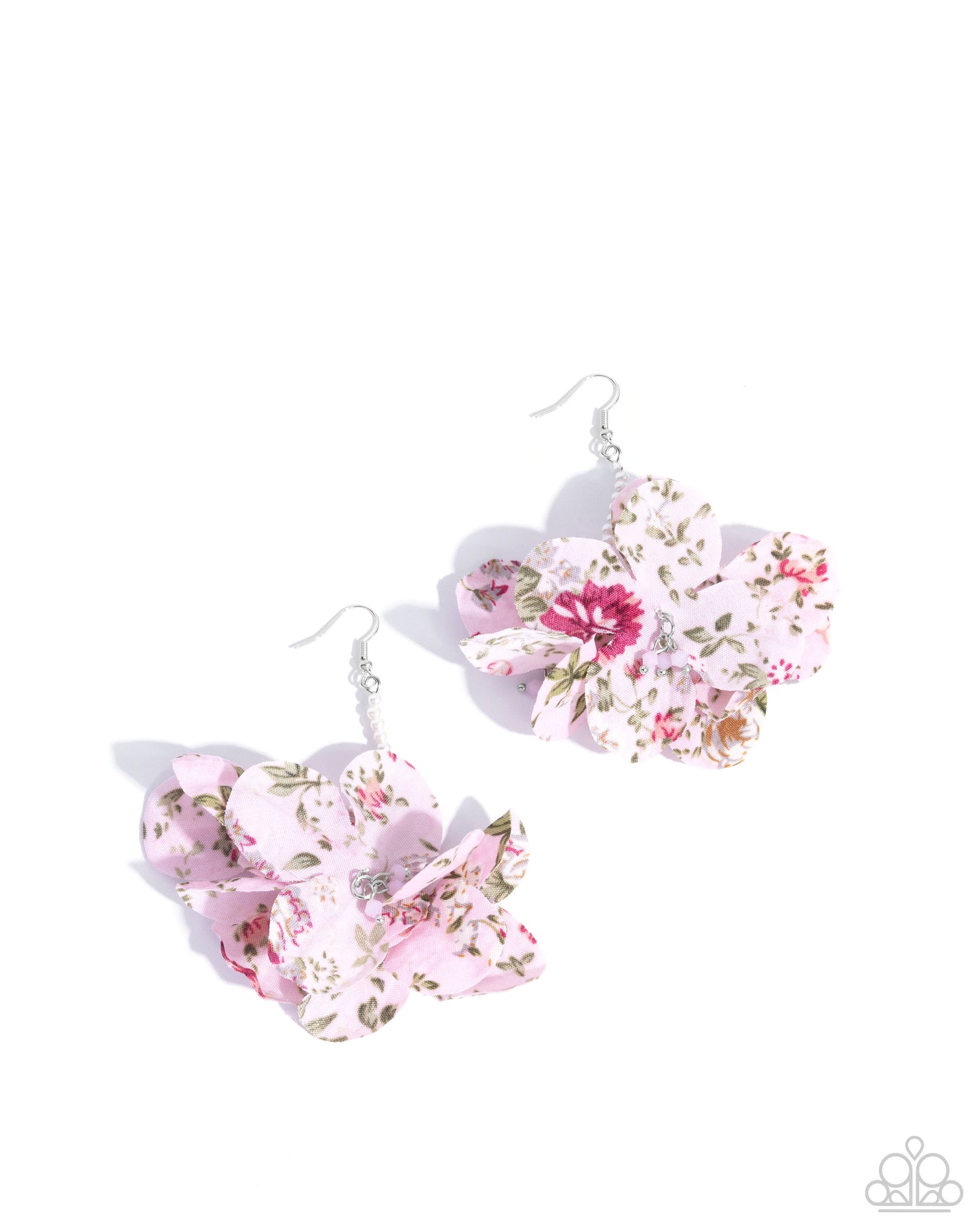 Flourishing Fantasia - Pink Fabric Petal Silver Fishhook Earrings - Paparazzi Accessories