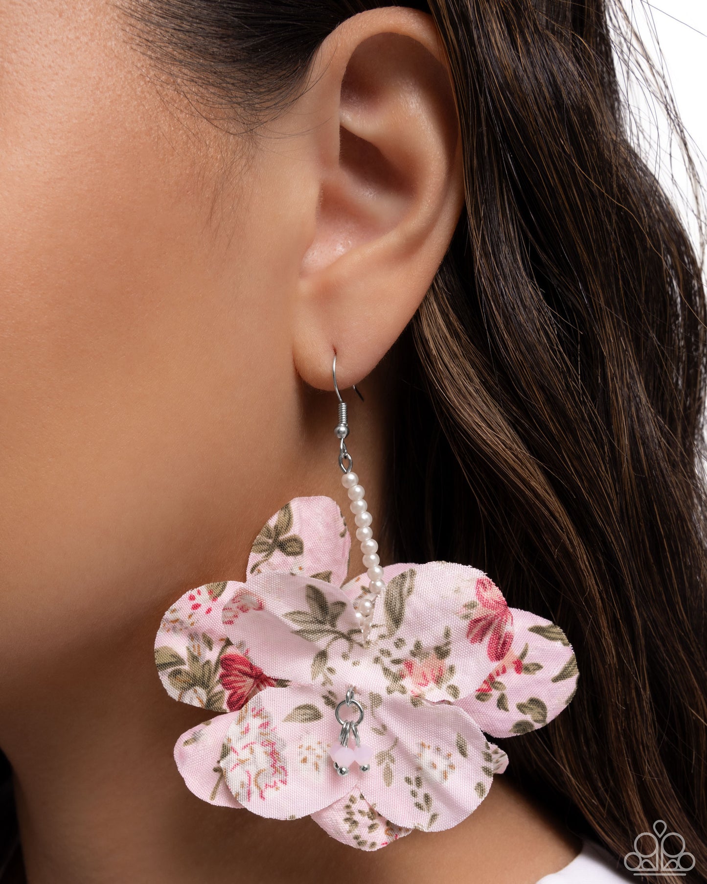 Flourishing Fantasia - Pink Fabric Petal Silver Fishhook Earrings - Paparazzi Accessories