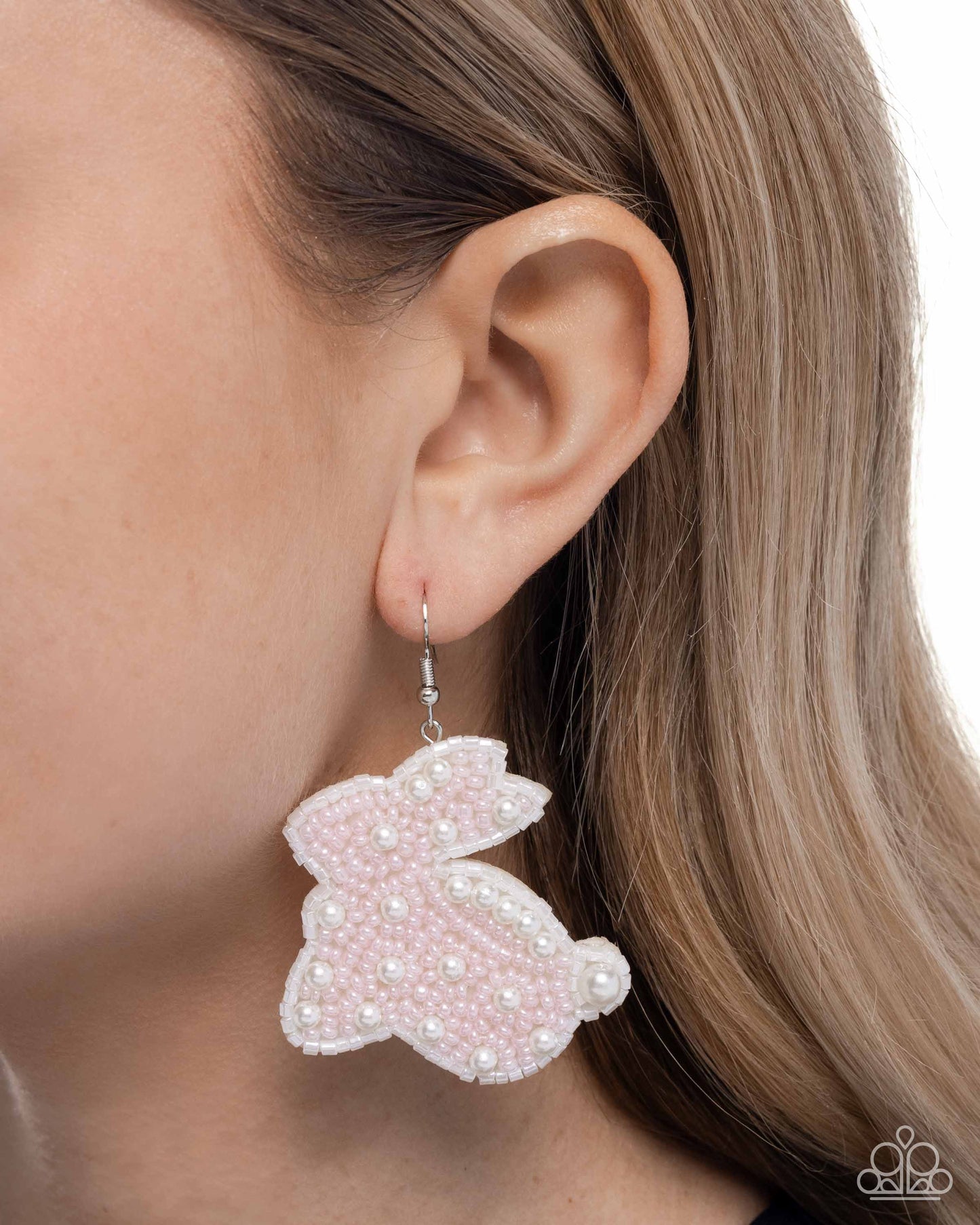 Easter Elegance - Pink & White Seed Bead Bunny Silver Fishhook Earrings - Paparazzi Accessories