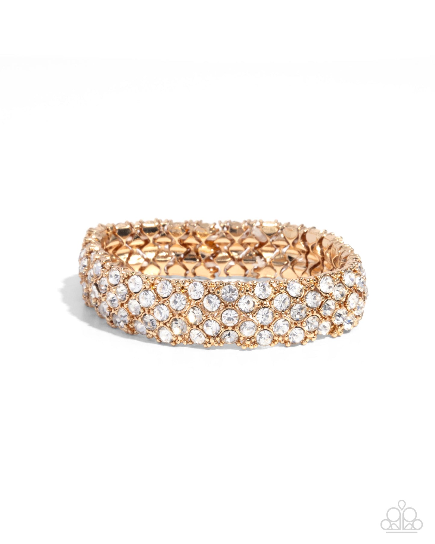 Prismatic Perspective - Gold Frames White Rhinestone Stretchy Bracelet - Paparazzi Accessories