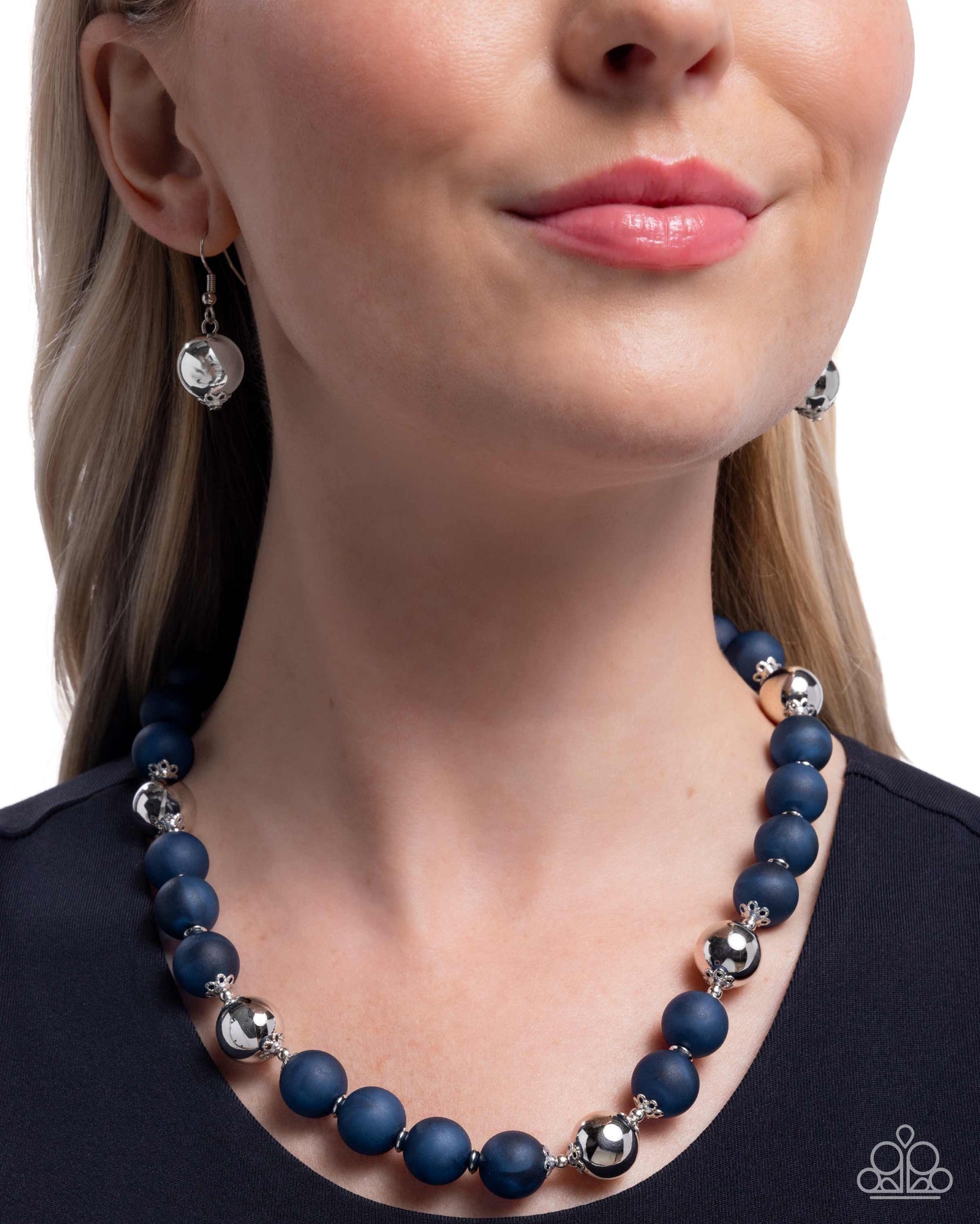 Brilliant Ballroom - Blue Acrylic Beads Silver Necklace - Paparazzi Accessories