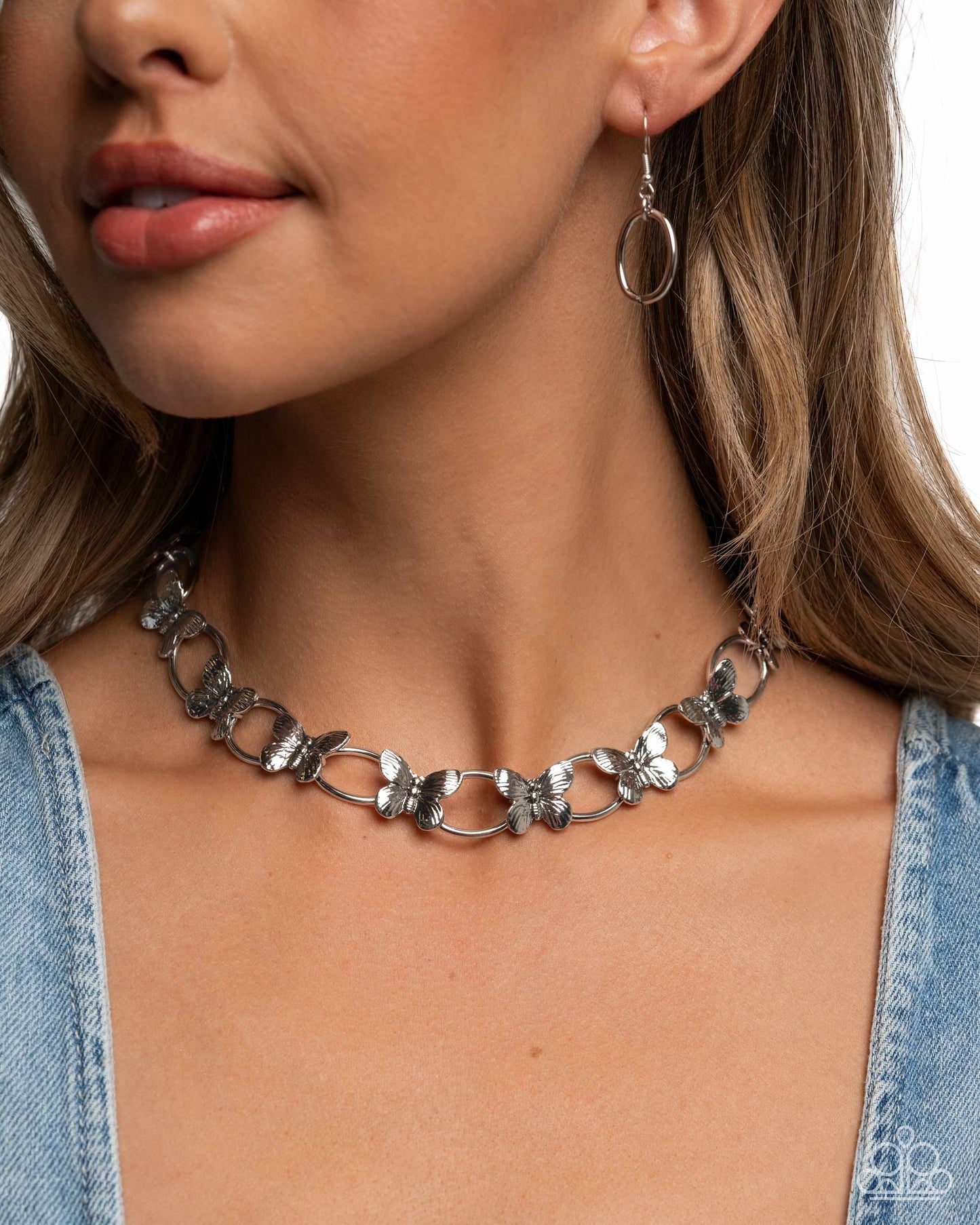 Complete Look - "Butterfly Build" Silver Necklace & "Fluttering Fabrication" Silver Bracelet - Paparazzi Accessories